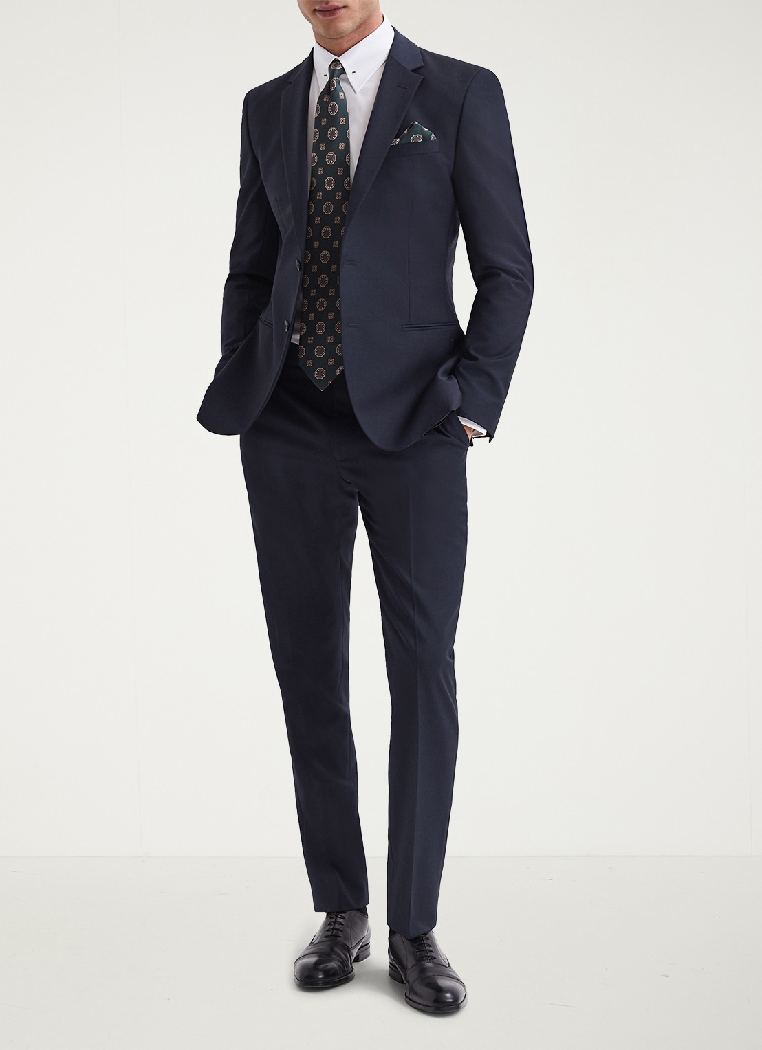 Reiss Poker slim fit pantalon met steekzakken - voorkant 4 donkerblauw