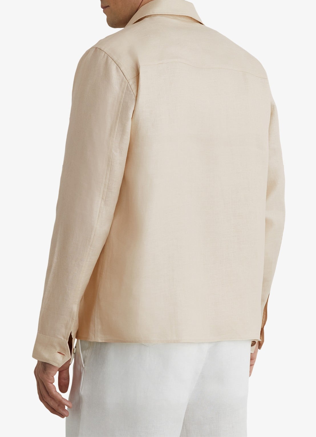 Reiss Polasio overshirt van linnen met borstzakken - achterkant 3 stone / beige