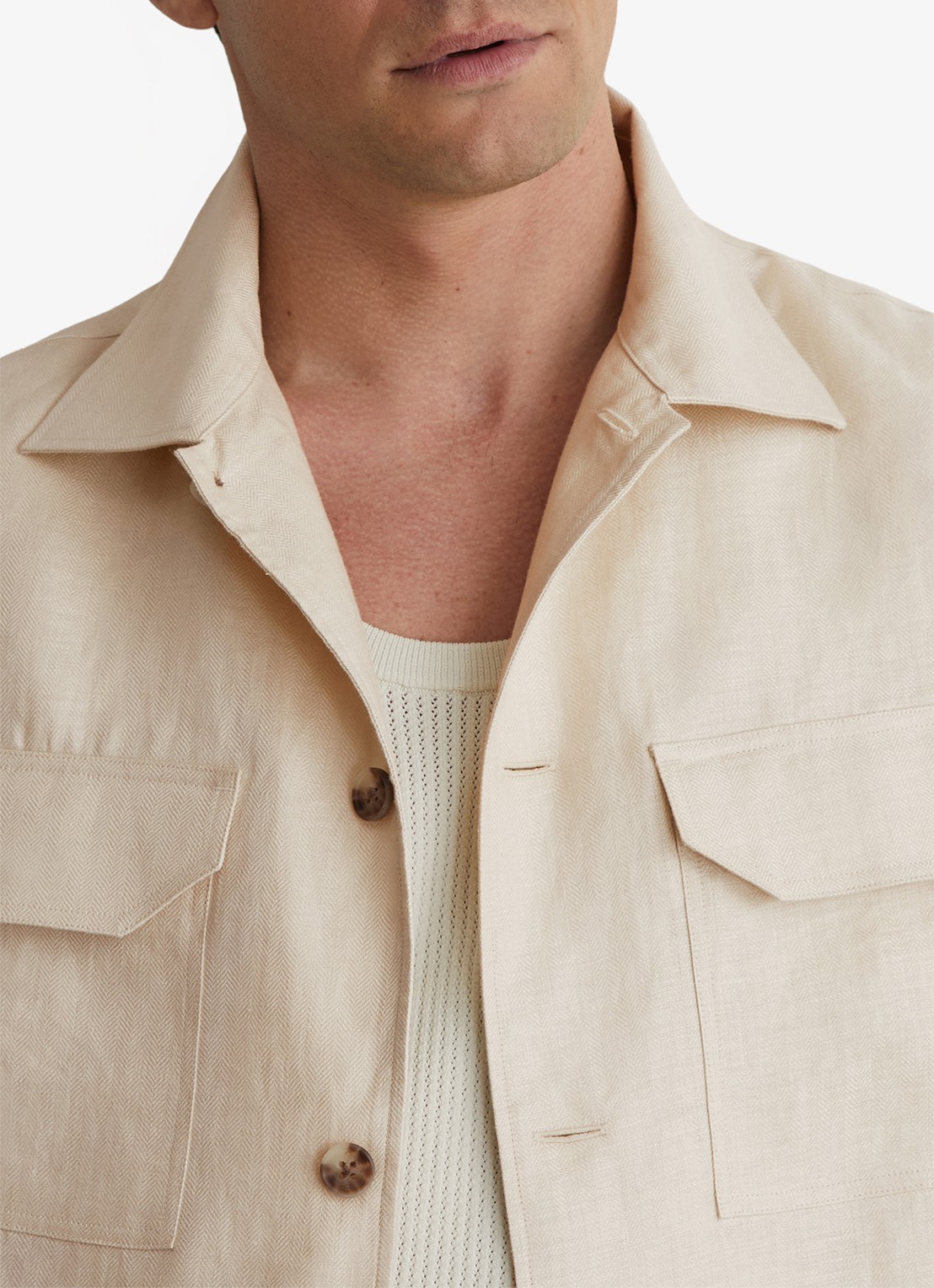 Reiss Polasio overshirt van linnen met borstzakken - detail 6 stone / beige
