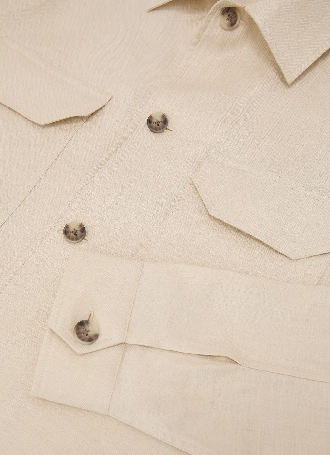 Reiss Polasio overshirt van linnen met borstzakken - detail 7 stone / beige