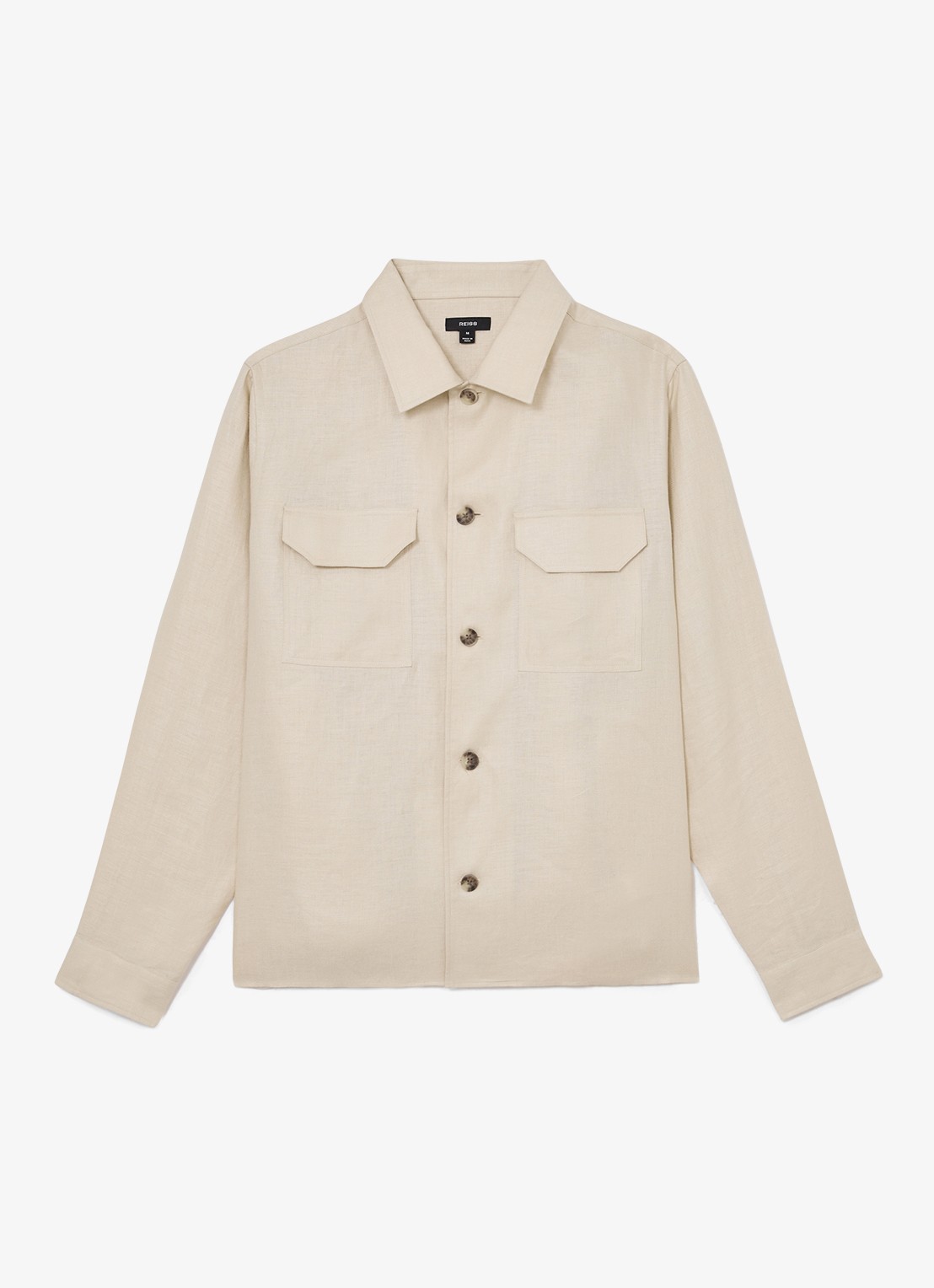 Reiss Polasio overshirt van linnen met borstzakken - voorkant stone / beige