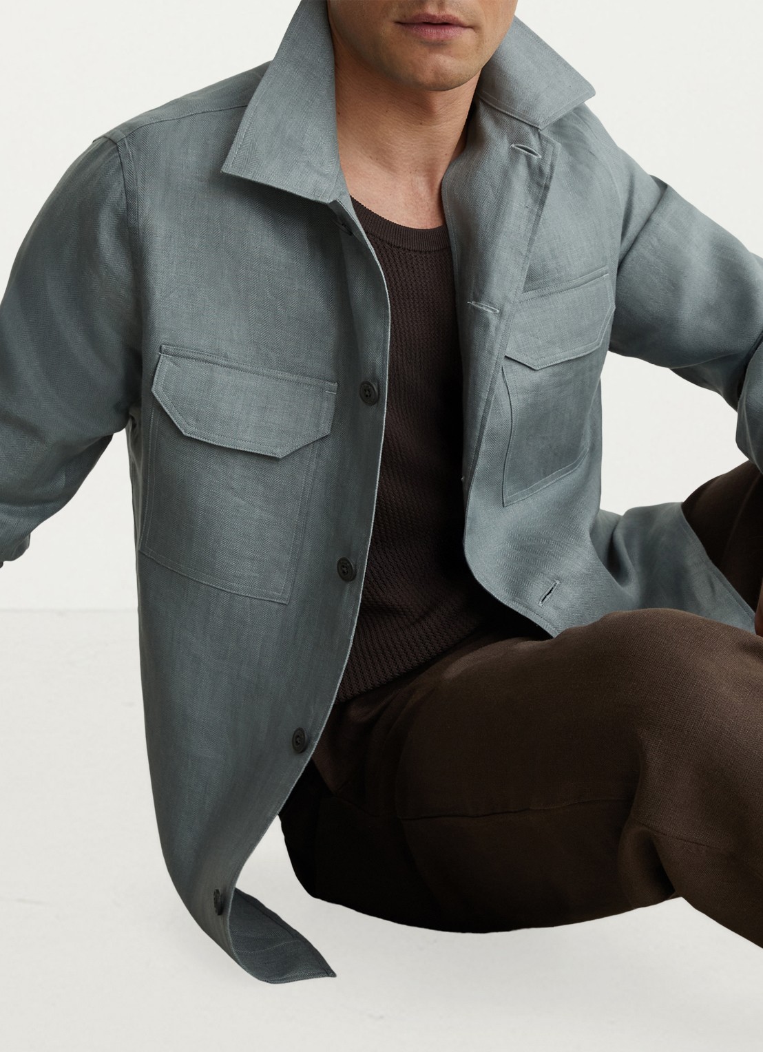 Reiss Polasio overshirt van linnen met borstzakken - detail 4 groen