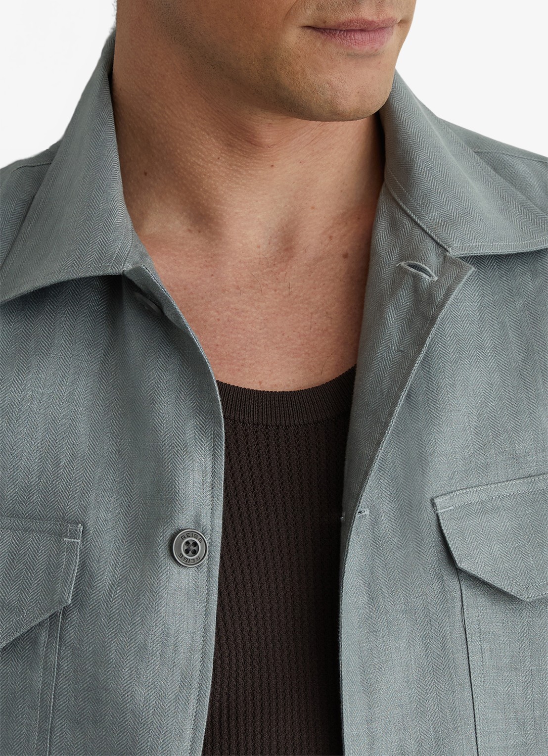 Reiss Polasio overshirt van linnen met borstzakken - detail 6 groen
