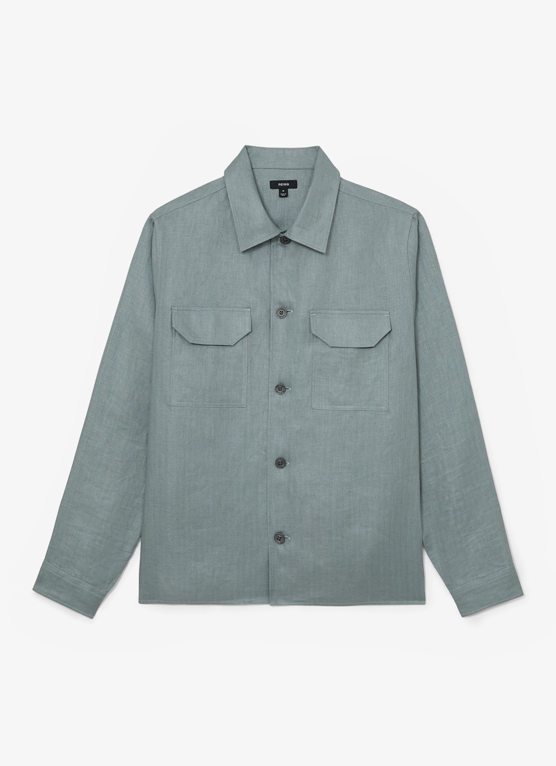 Reiss Polasio overshirt van linnen met borstzakken - voorkant groen
