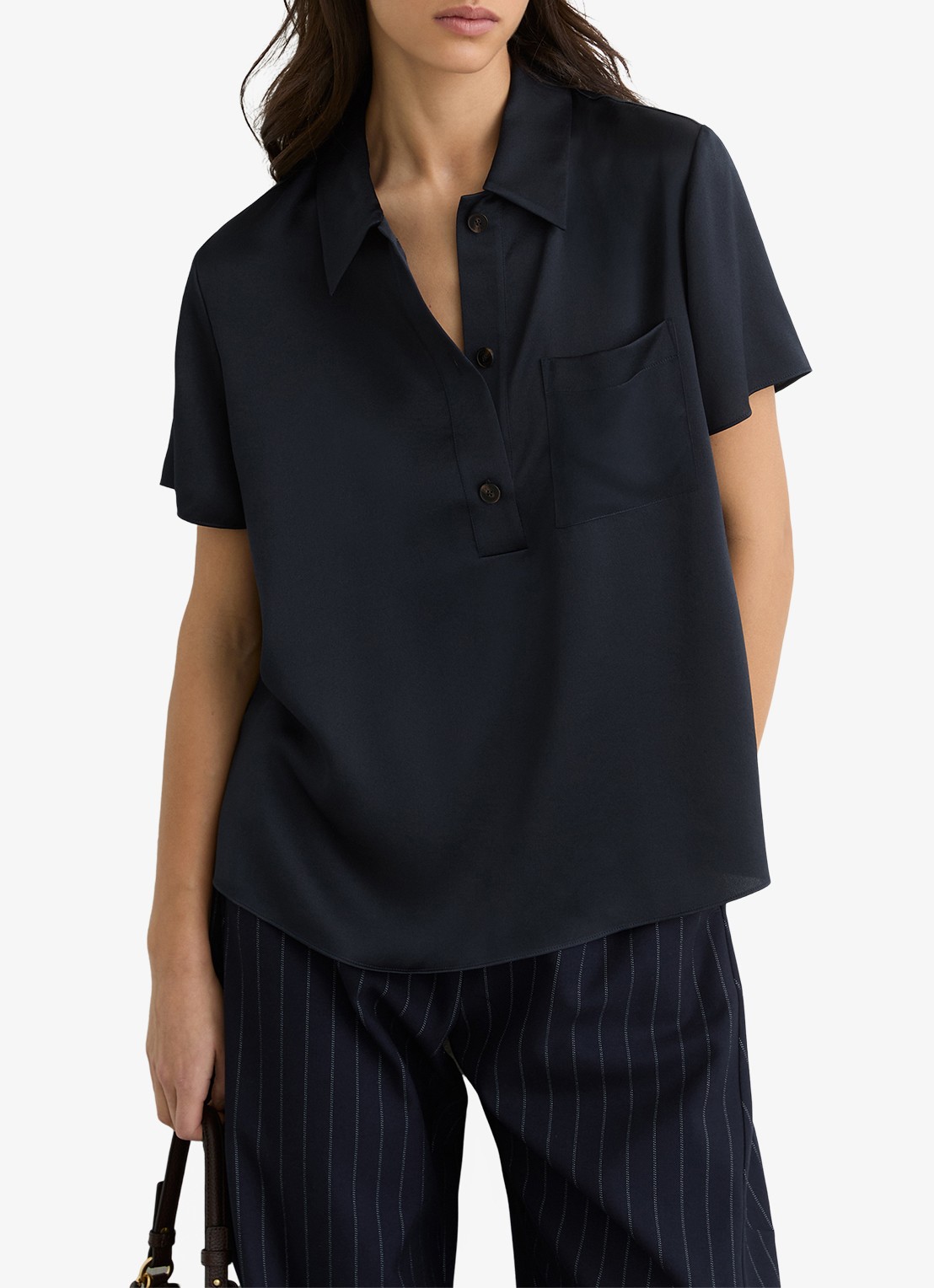 Reiss Polly tuniek van zijde - detail 3 donkerblauw