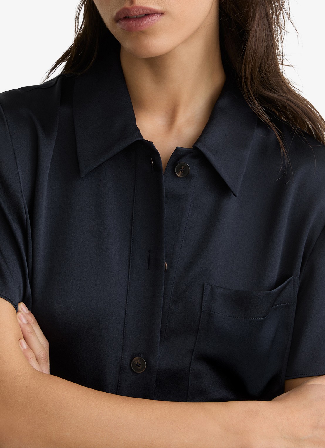Reiss Polly tuniek van zijde - detail 4 donkerblauw