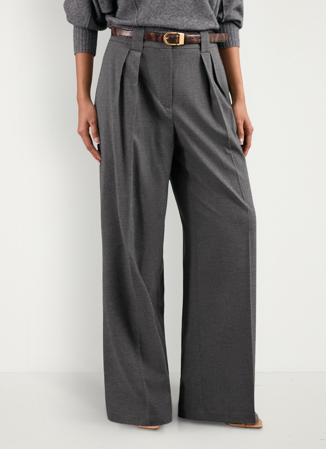 Reiss Poppie high waist wide fit pantalon met steekzakken - detail 4 grijs