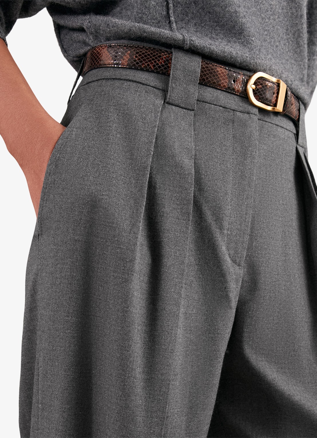 Reiss Poppie high waist wide fit pantalon met steekzakken - detail 5 grijs
