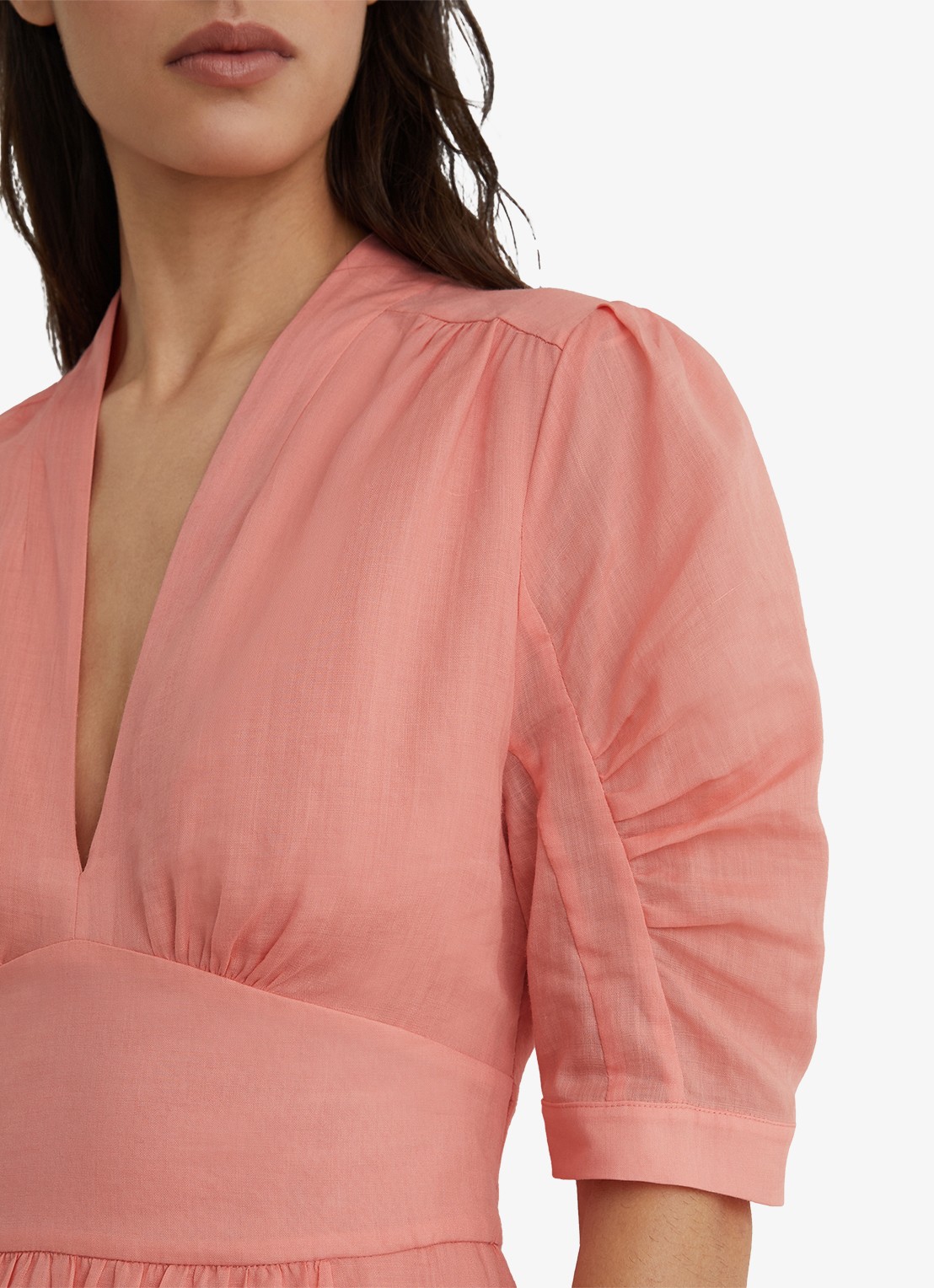 Reiss Poppy midi jurk met V-hals - detail 3 oudroze