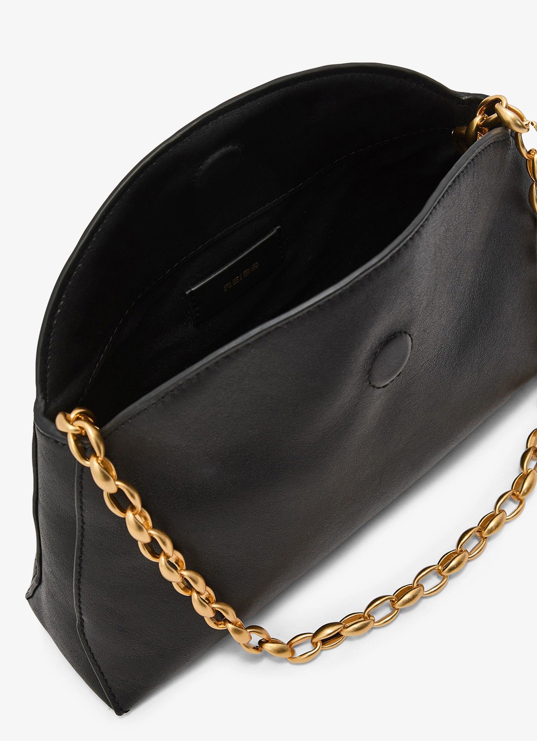 Reiss Presley leren clutch met kettingband - detail black / zwart