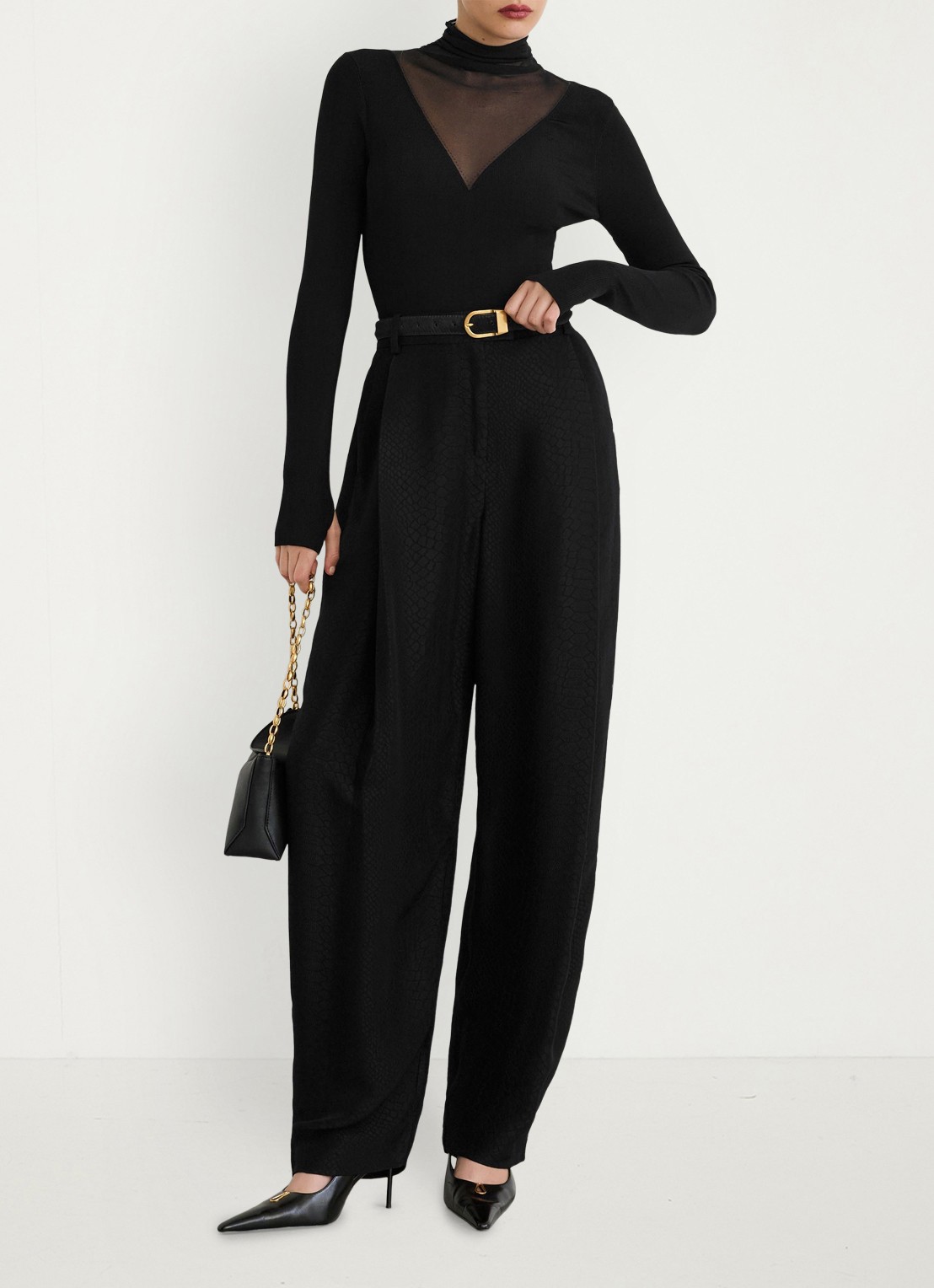 Reiss Presley leren clutch met kettingband - detail 3 black / zwart