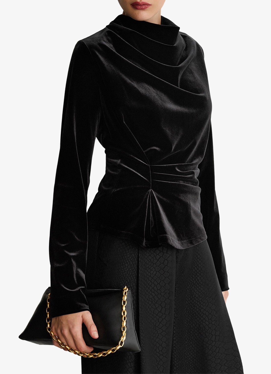 Reiss Presley leren clutch met kettingband - voorkant 6 black / zwart