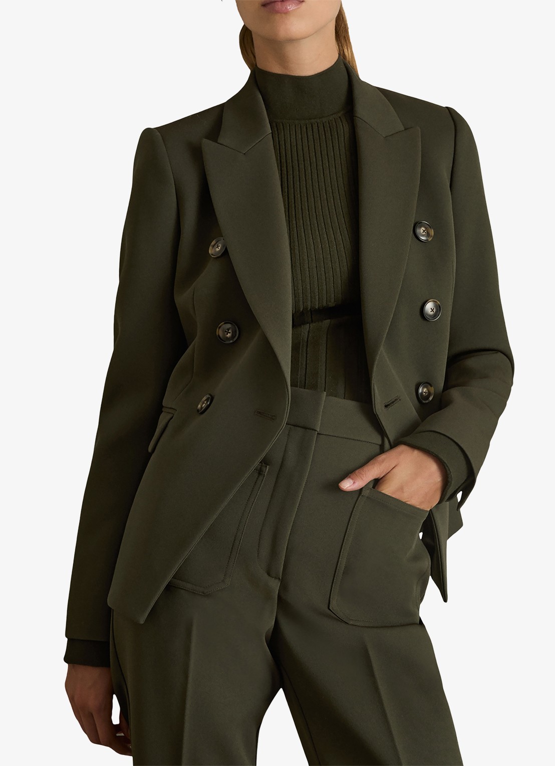 Reiss Priya double-breasted blazer met klepzakken - detail bronsgroen