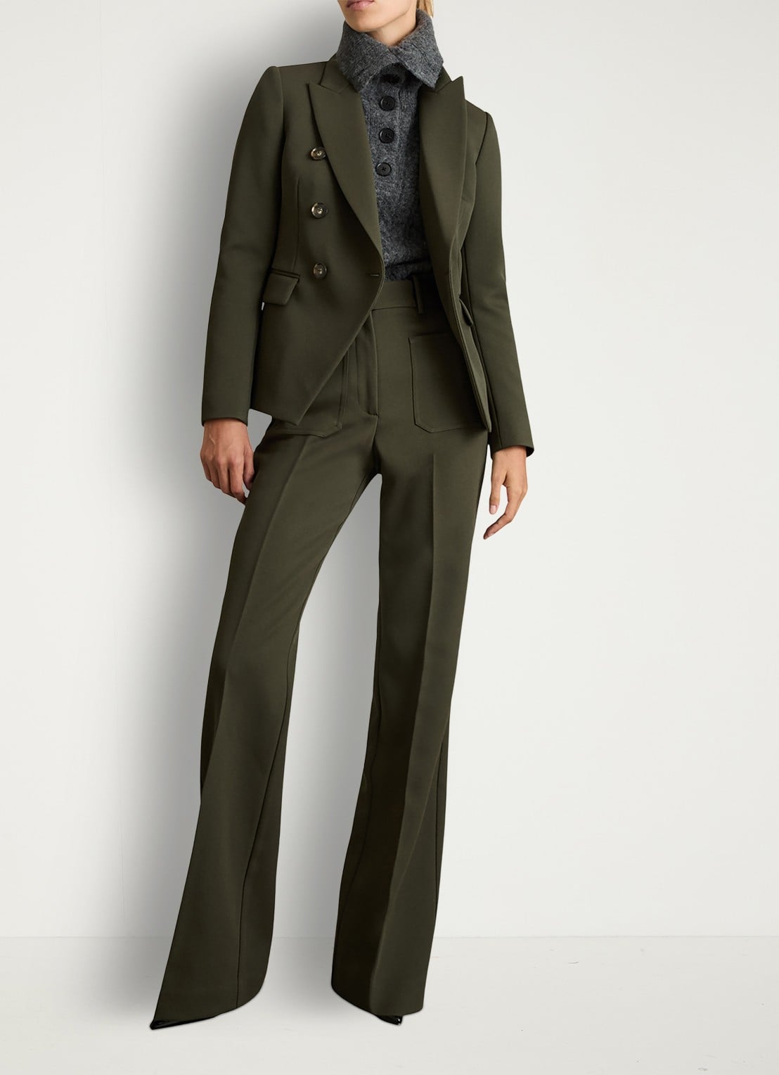 Reiss Priya double-breasted blazer met klepzakken - voorkant 4 bronsgroen