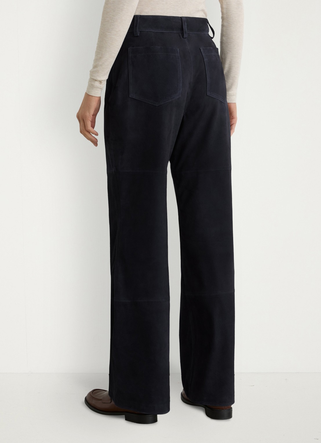Reiss Priya high waist flared broek van van suède - achterkant 3 donkerblauw