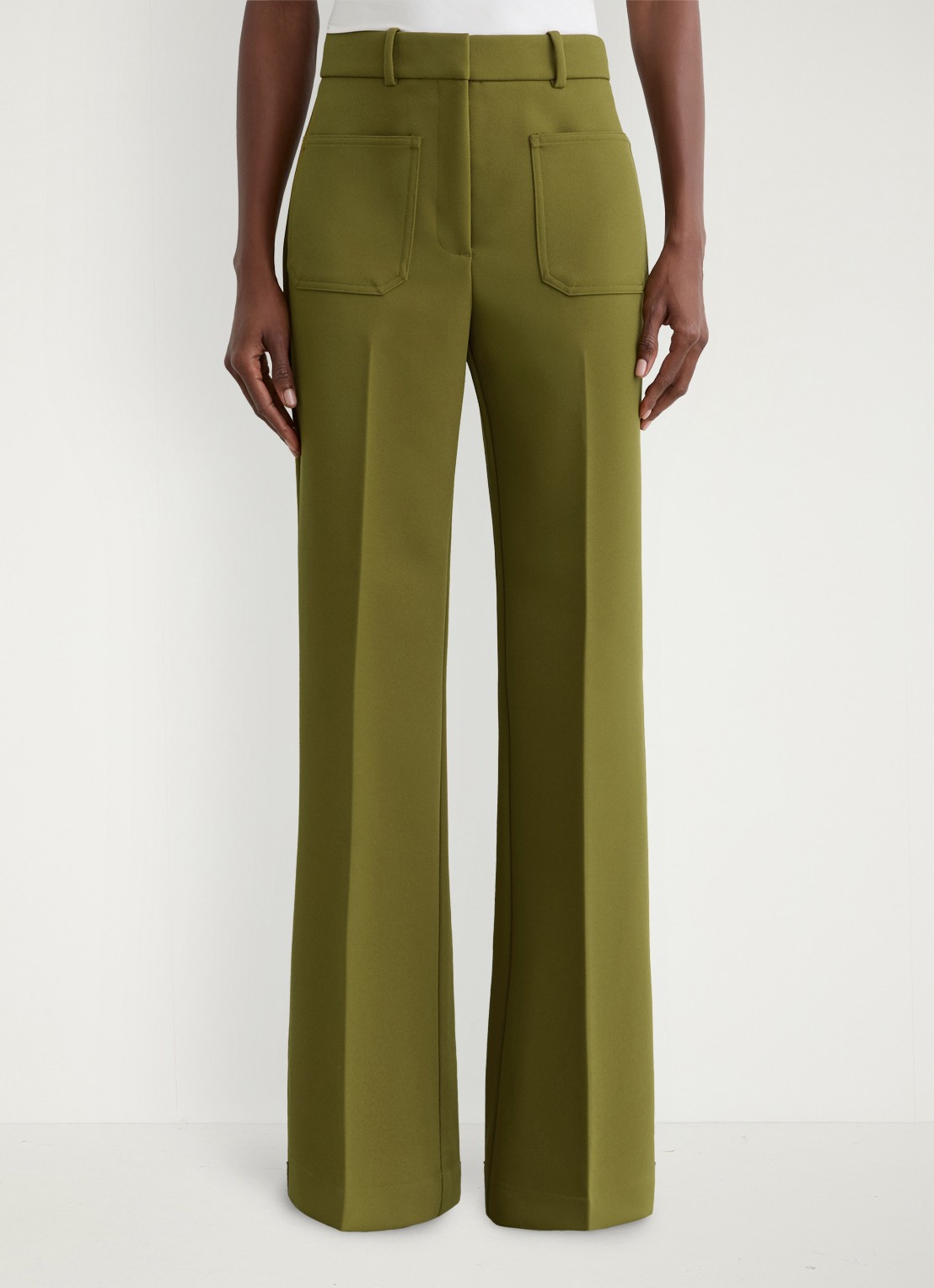 Reiss Priya high waist flared pantalon met steekzakken - detail groen
