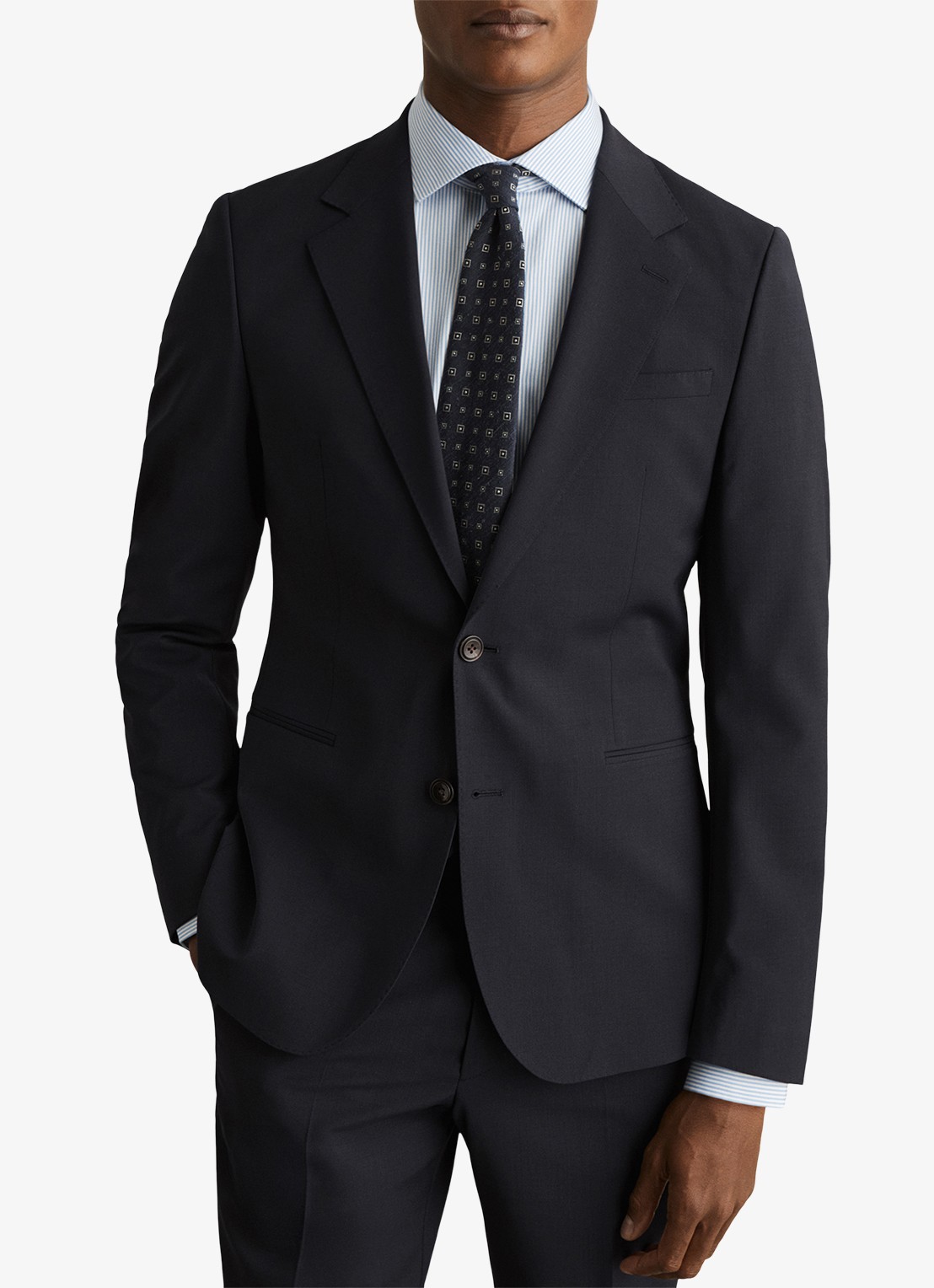 Reiss Promise slim fit colbert in wolblend - detail 4 donkerblauw