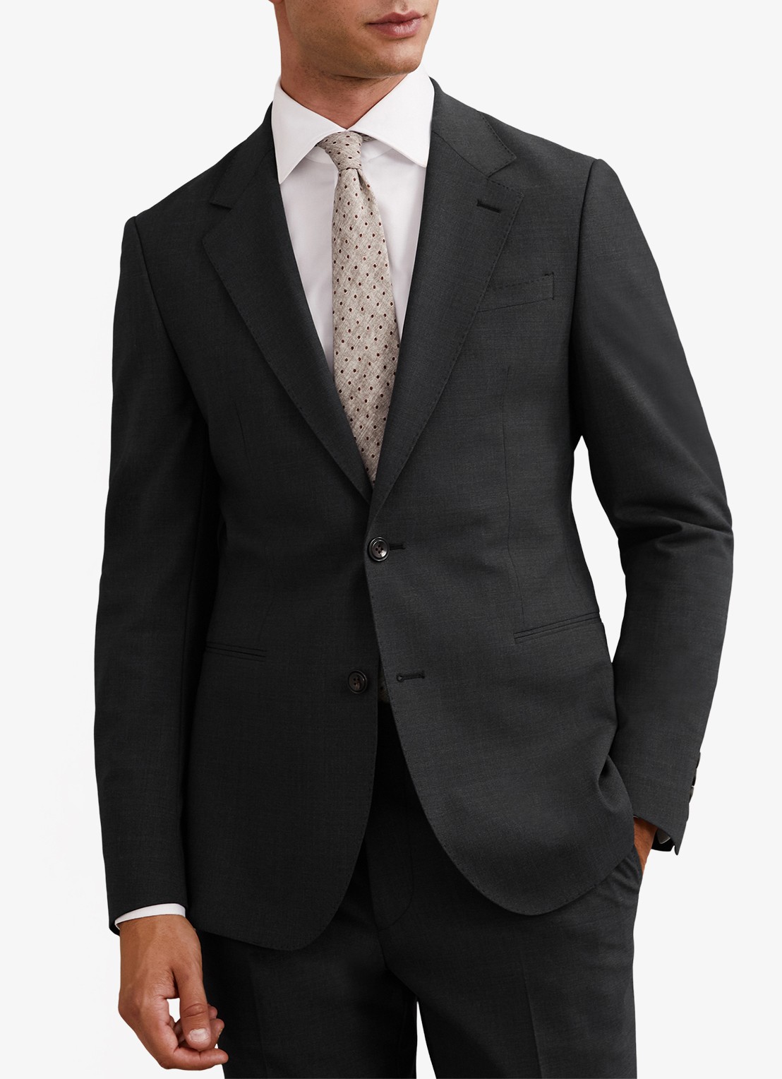 Reiss Promise slim fit colbert in wolblend - detail grijs