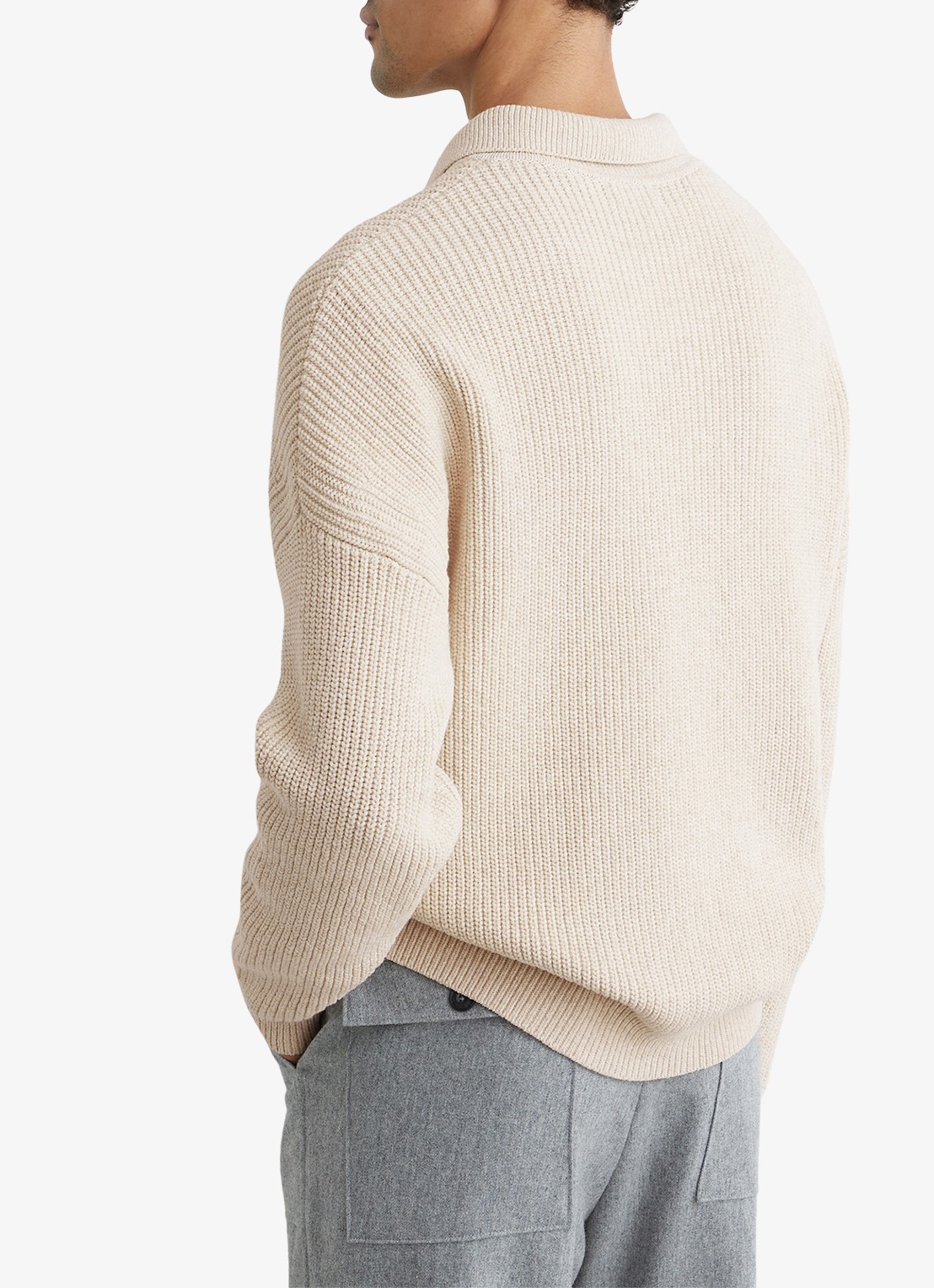 Reiss Prop ribgebreide trui met halve rits  - achterkant beige