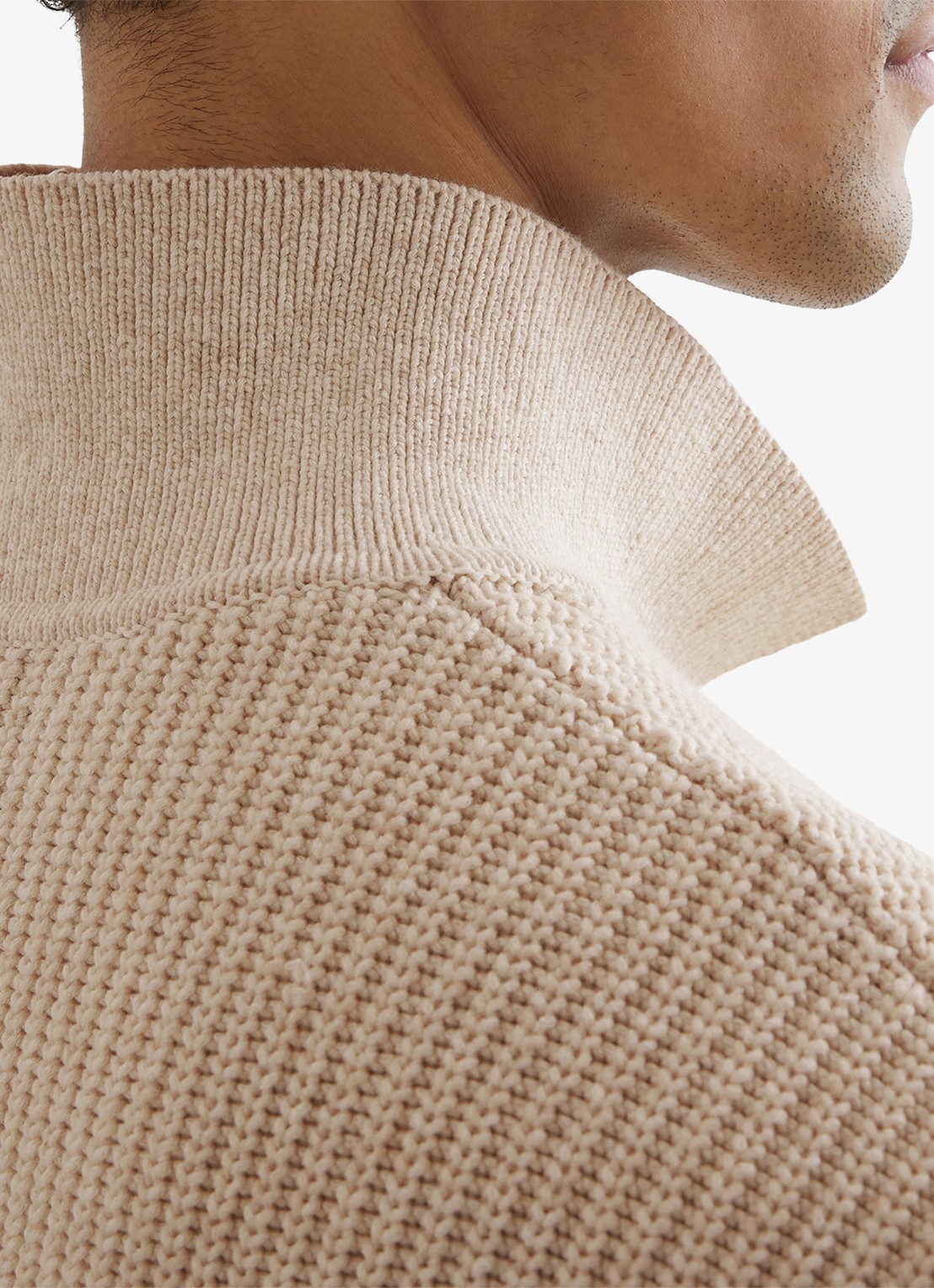 Reiss Prop ribgebreide trui met halve rits  - detail 6 beige