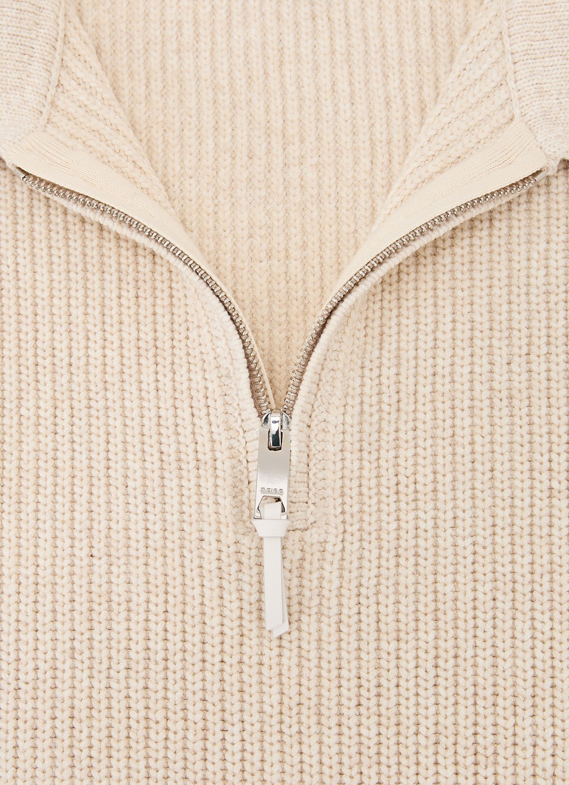 Reiss Prop ribgebreide trui met halve rits  - detail 7 beige