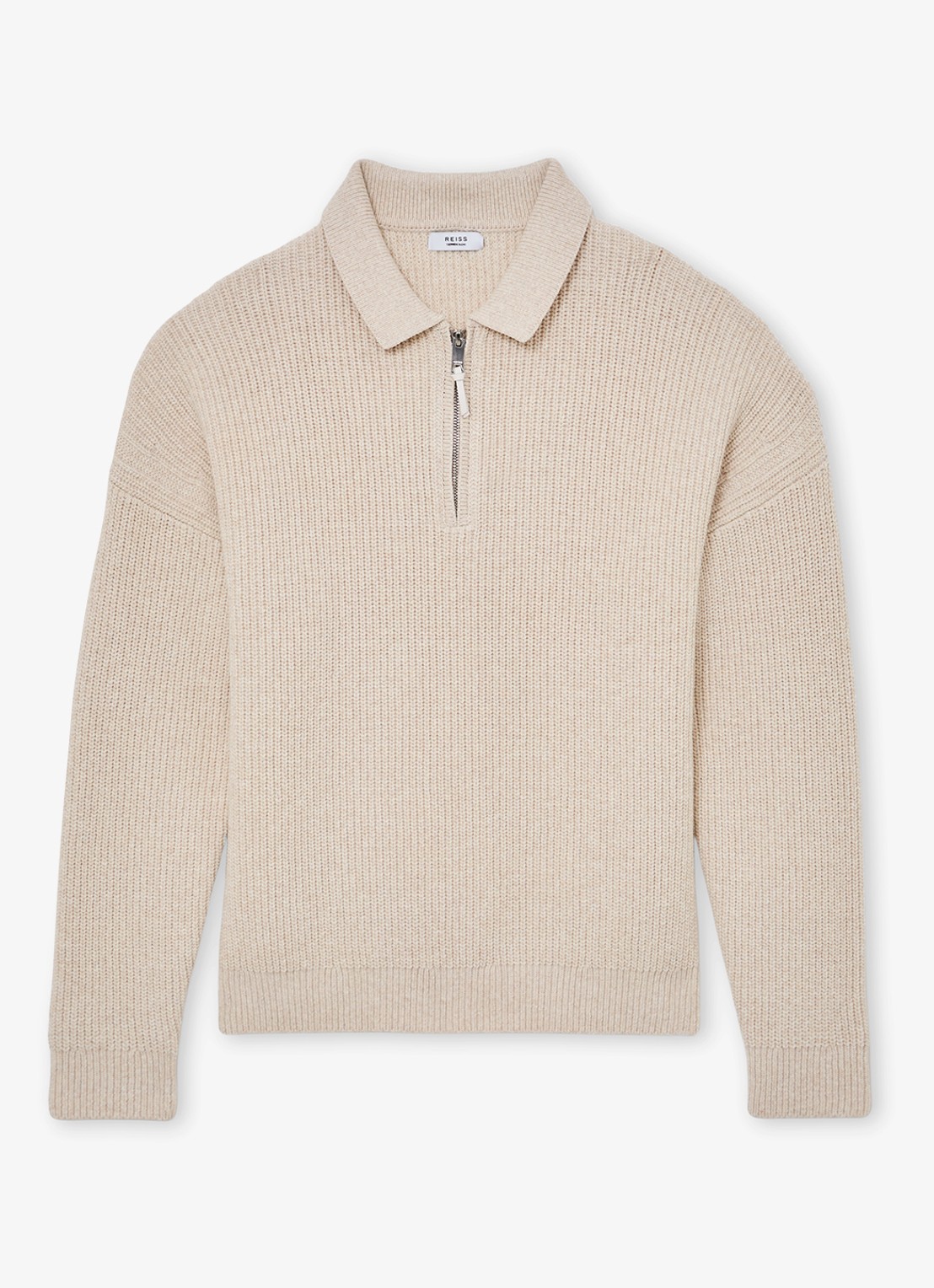 Reiss Prop ribgebreide trui met halve rits  - voorkant 2 beige