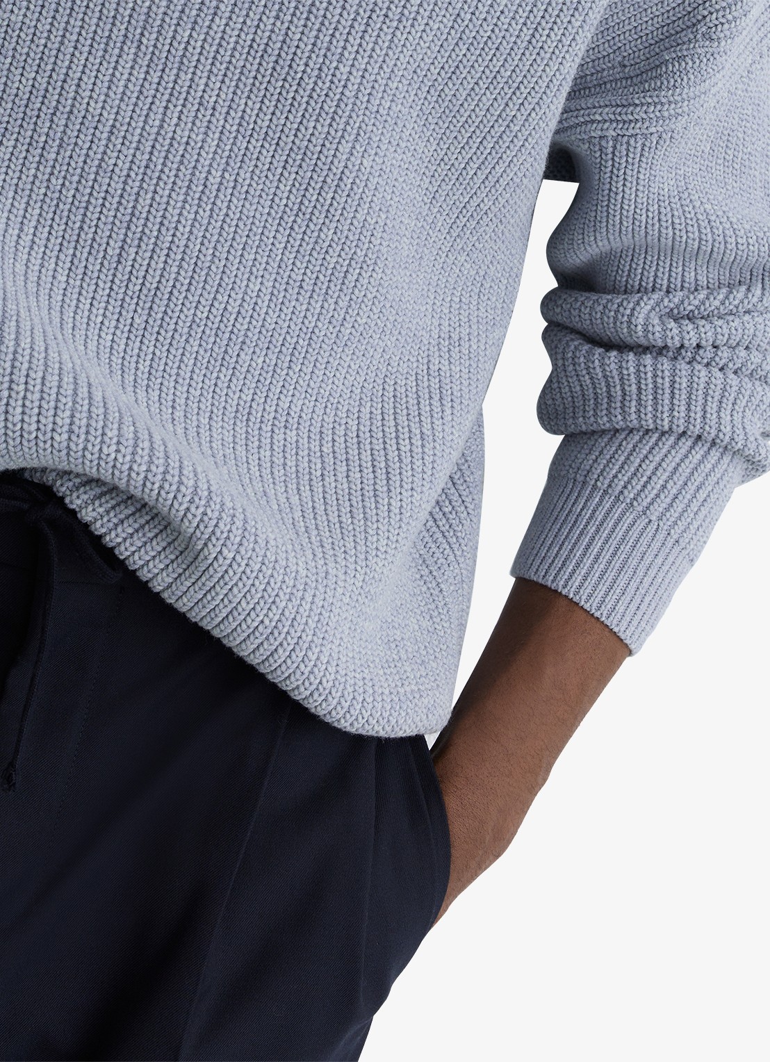 Reiss Prop ribgebreide trui met halve rits  - detail 4 lichtblauw