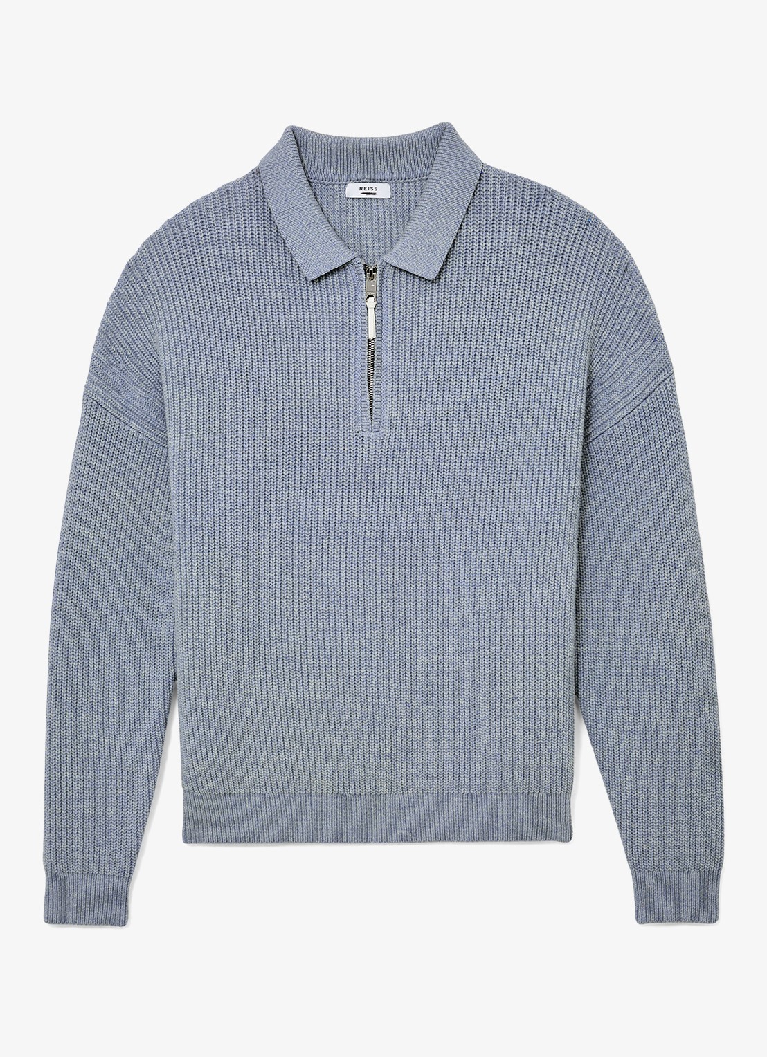Reiss Prop ribgebreide trui met halve rits  - voorkant 6 lichtblauw