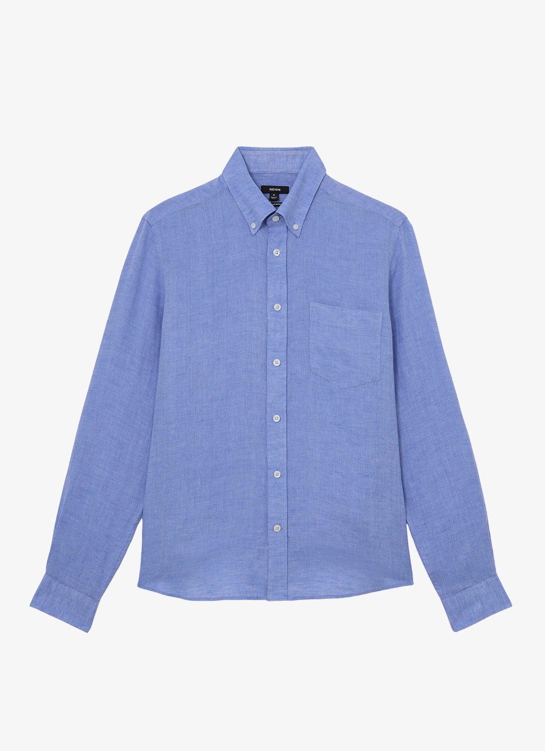 Reiss Queens regular fit overhemd van linnen - voorkant blauw