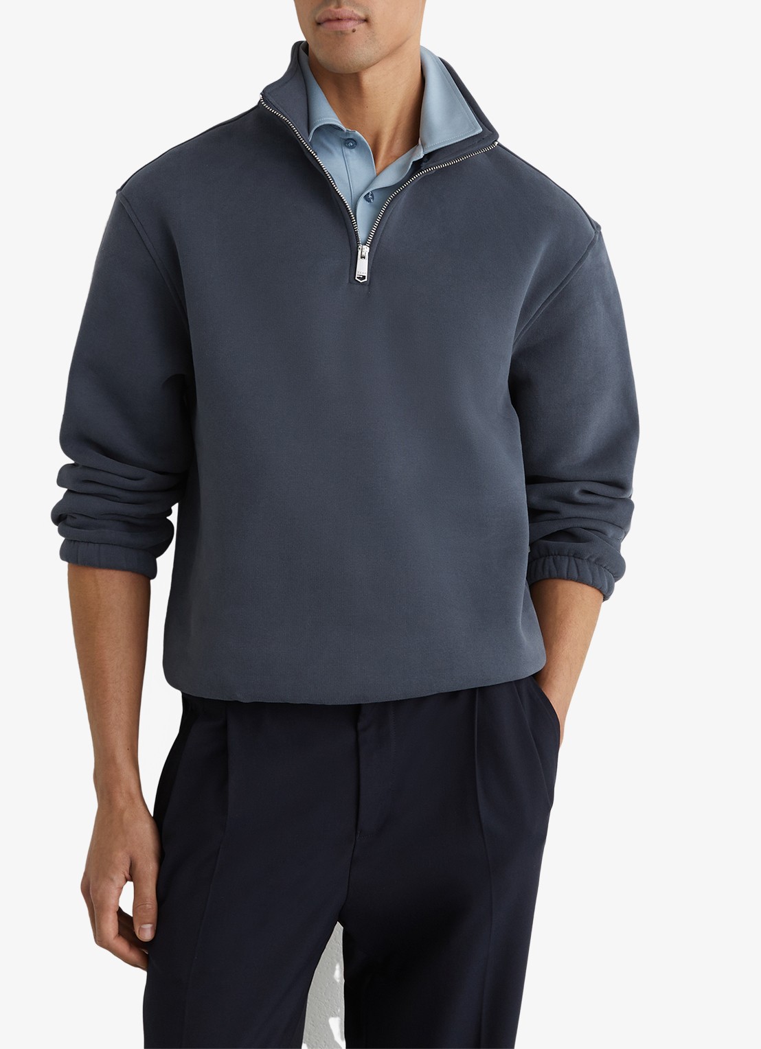 Reiss Quinn sweater met halve rits - detail 3 donkerblauw