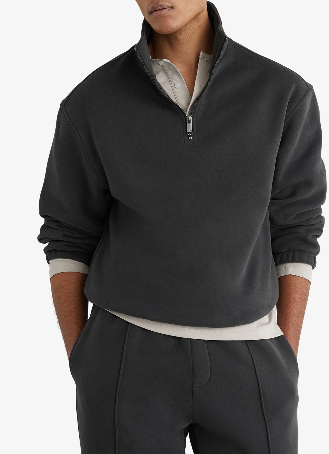 Reiss Quinn sweater met halve rits - detail 4 zwart
