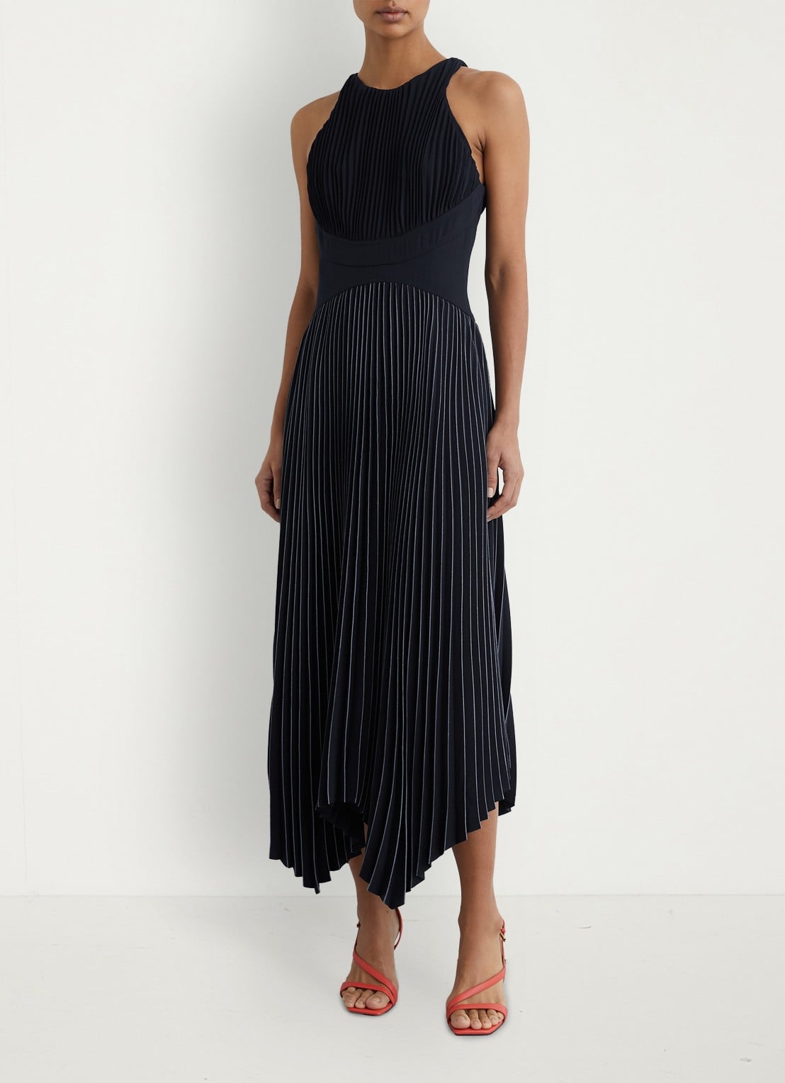 Reiss Rachel midi jurk met plooien  - voorkant 5 blauw