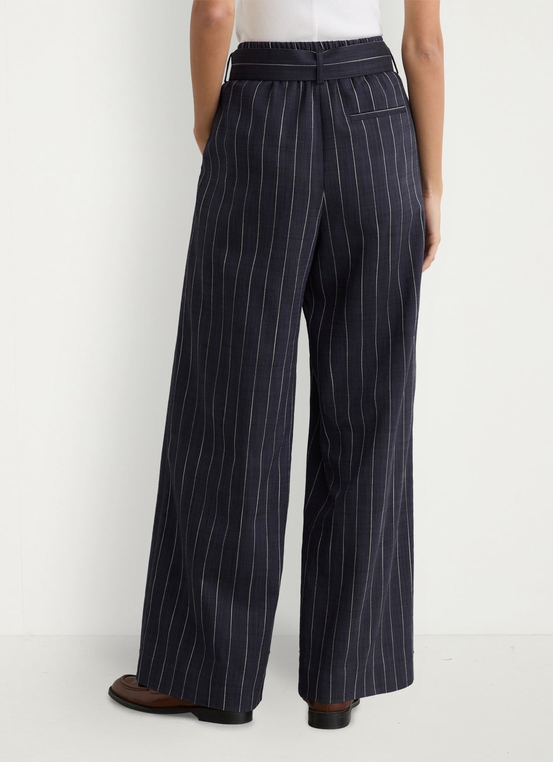 Reiss Rae high waist wide fit pantalon met krijtstreep - achterkant 3 donkerblauw