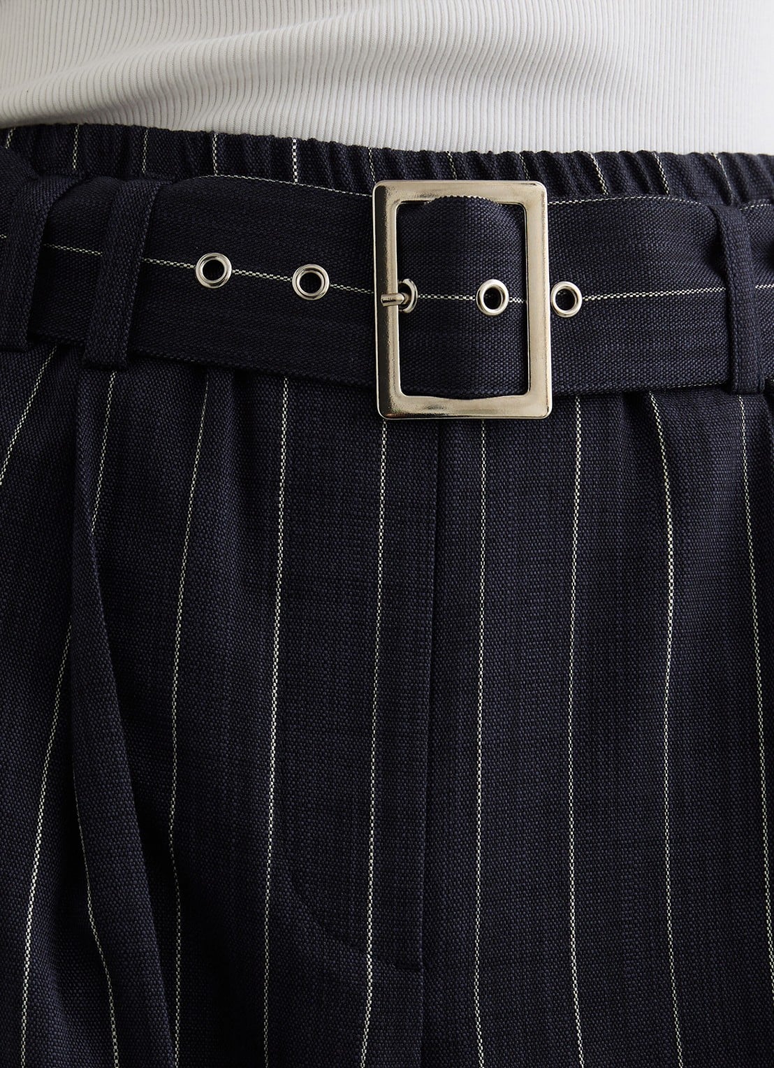 Reiss Rae high waist wide fit pantalon met krijtstreep - detail 5 donkerblauw