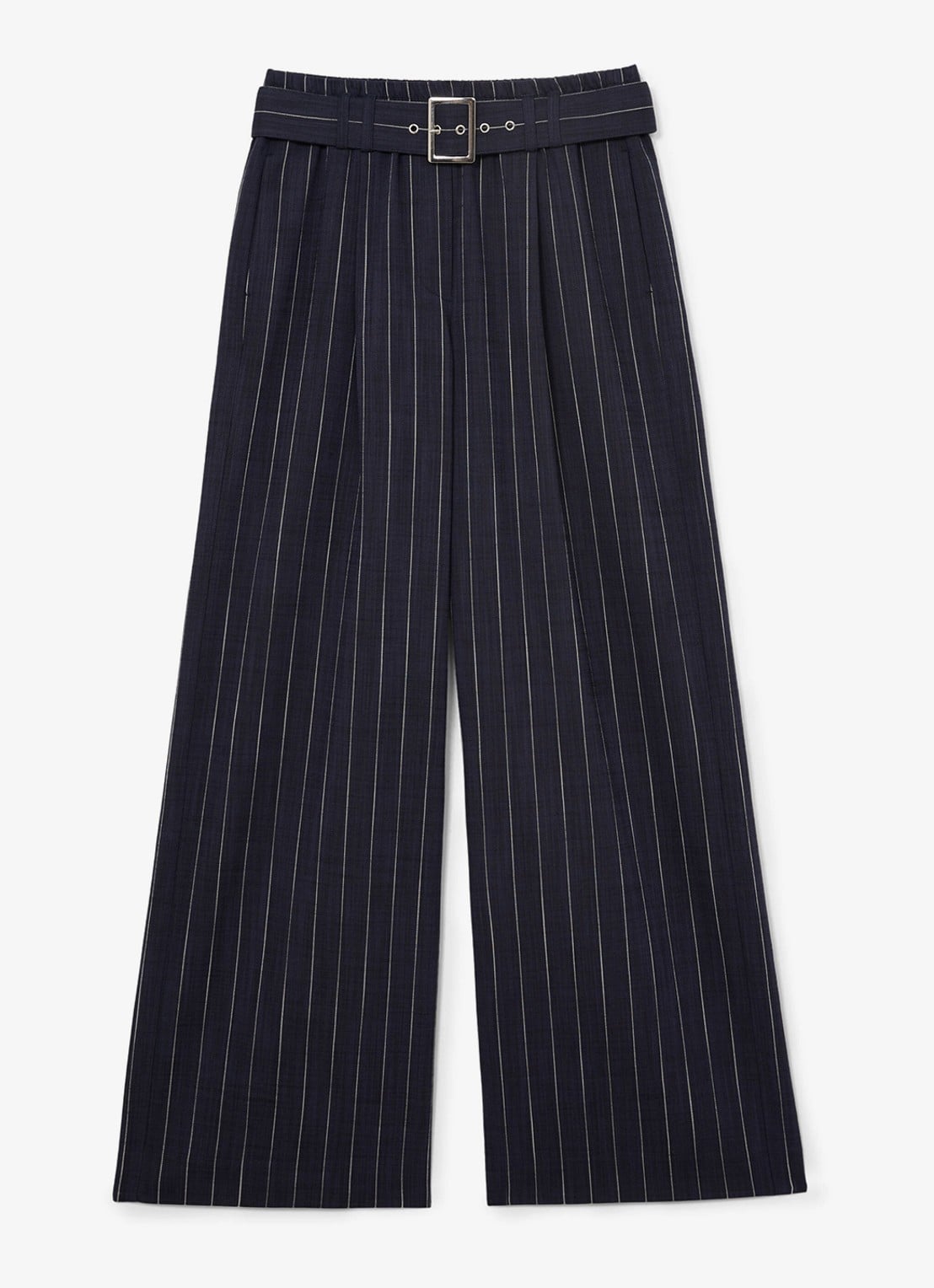 Reiss Rae high waist wide fit pantalon met krijtstreep - voorkant donkerblauw