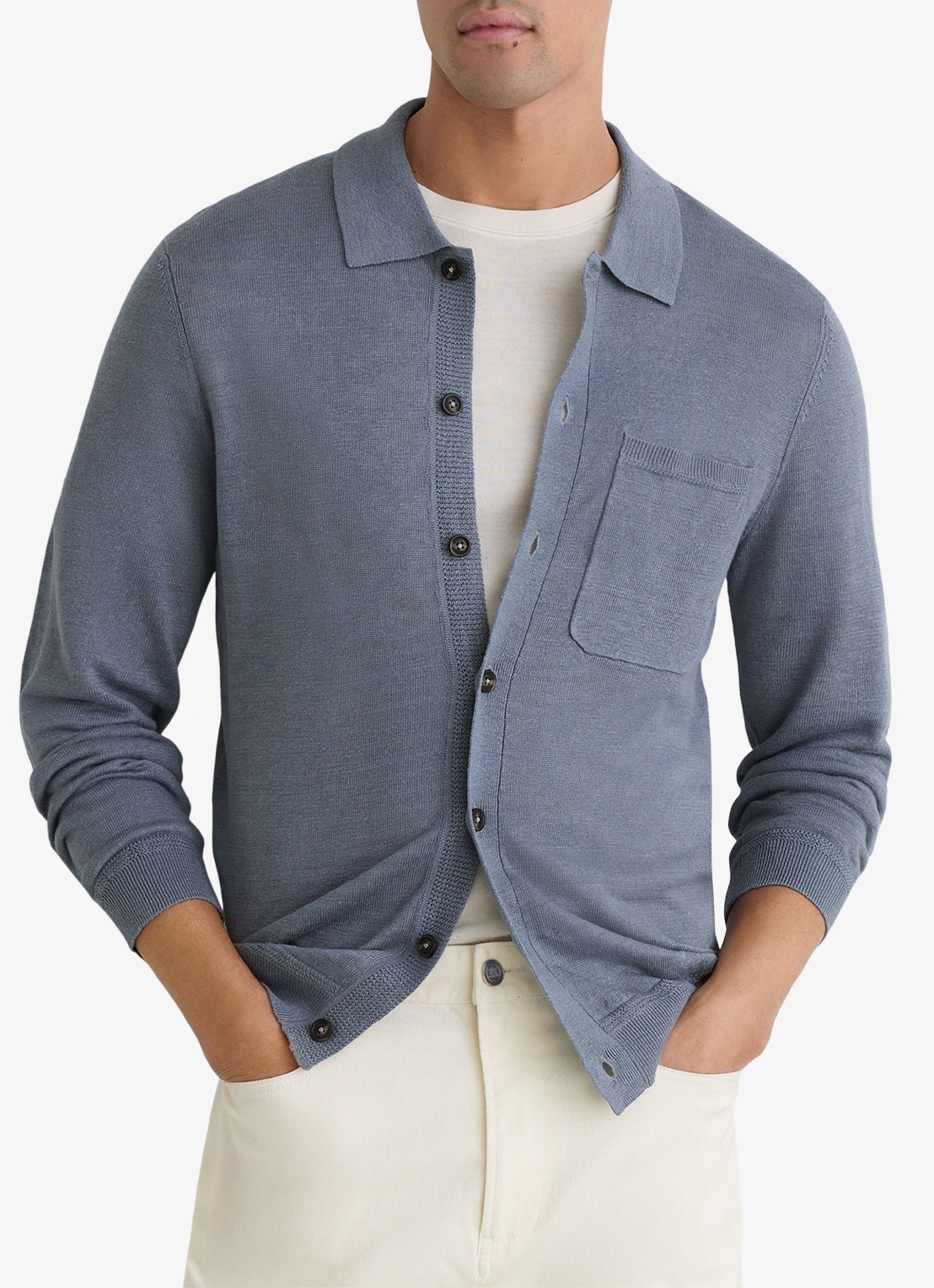 Reiss Rainham fijngebreid vest met borstzak - detail 3 airforce blue / blauw