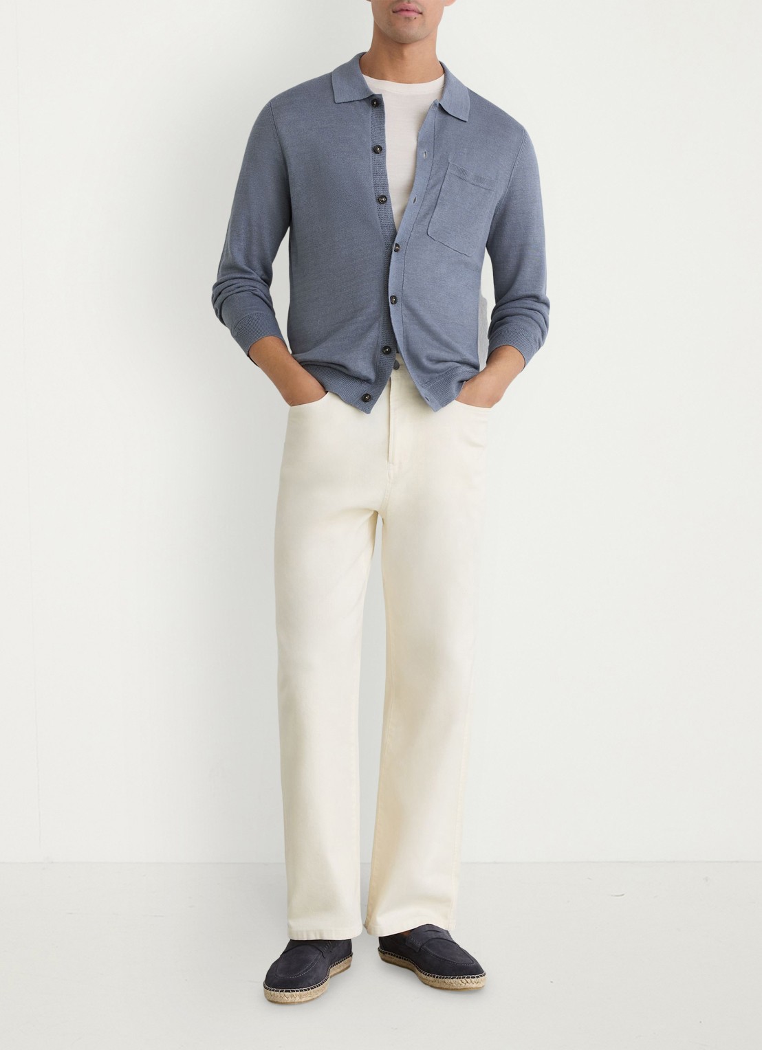 Reiss Rainham fijngebreid vest met borstzak - voorkant 5 airforce blue / blauw