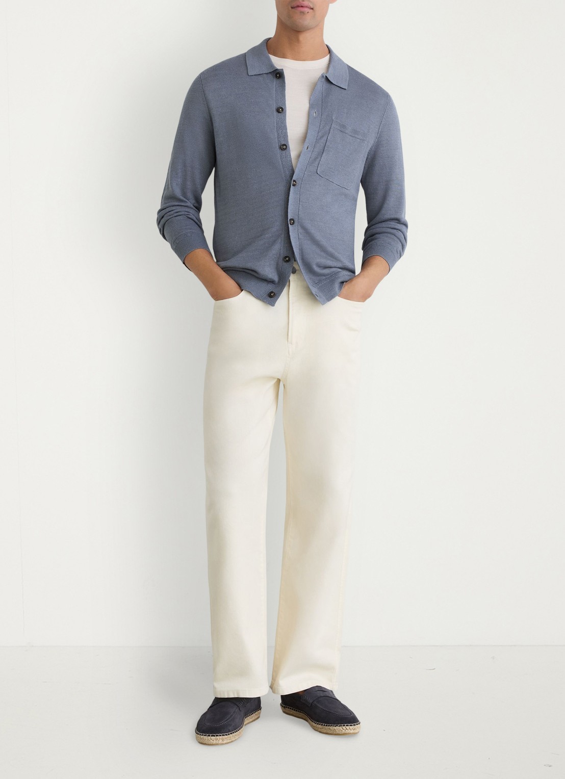 Reiss Rainham fijngebreid vest met borstzak - voorkant 2 airforce blue / blauw