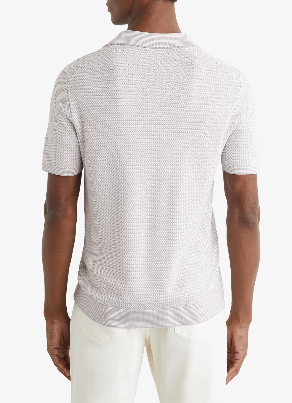 Reiss REDBURY Open-Collar Textured-Knit Polo Shirt - achterkant soft grey / grijs