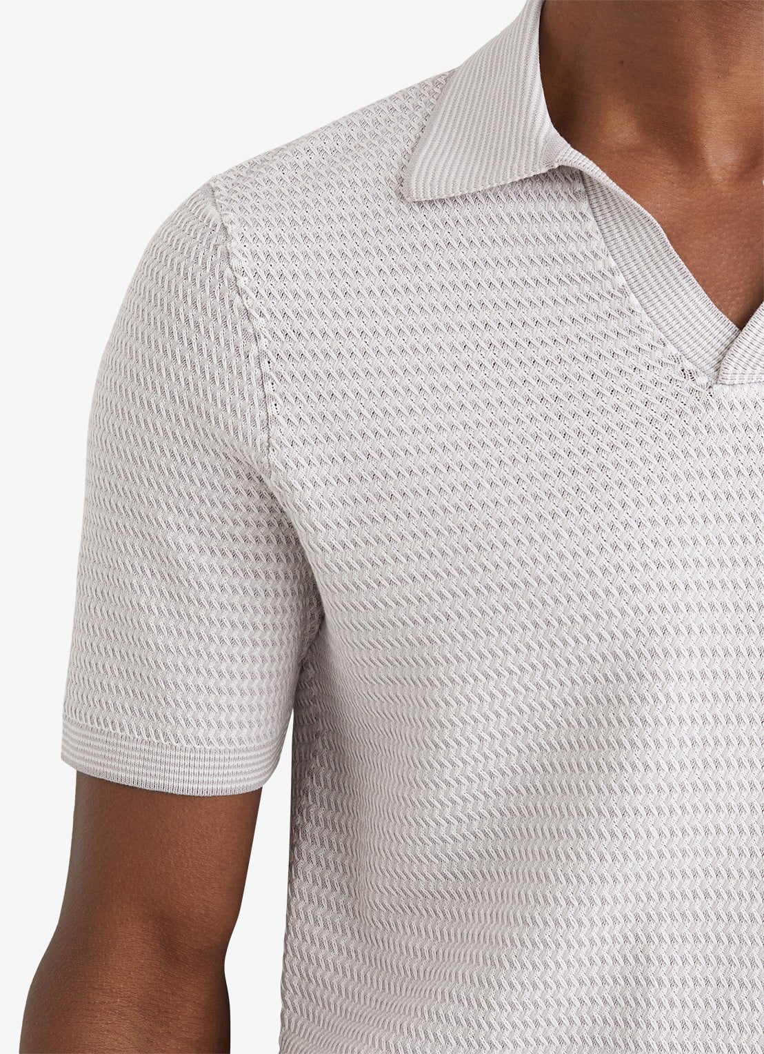 Reiss REDBURY Open-Collar Textured-Knit Polo Shirt - detail 5 soft grey / grijs