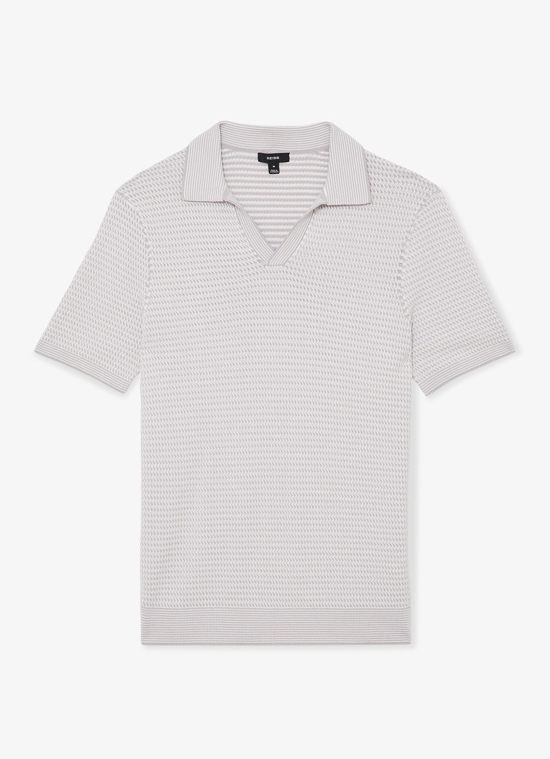 Reiss REDBURY Open-Collar Textured-Knit Polo Shirt - voorkant 2 soft grey / grijs
