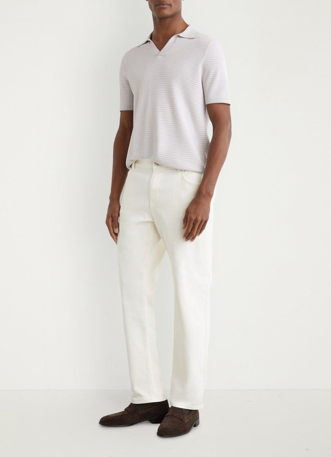 Reiss REDBURY Open-Collar Textured-Knit Polo Shirt - voorkant 3 soft grey / grijs