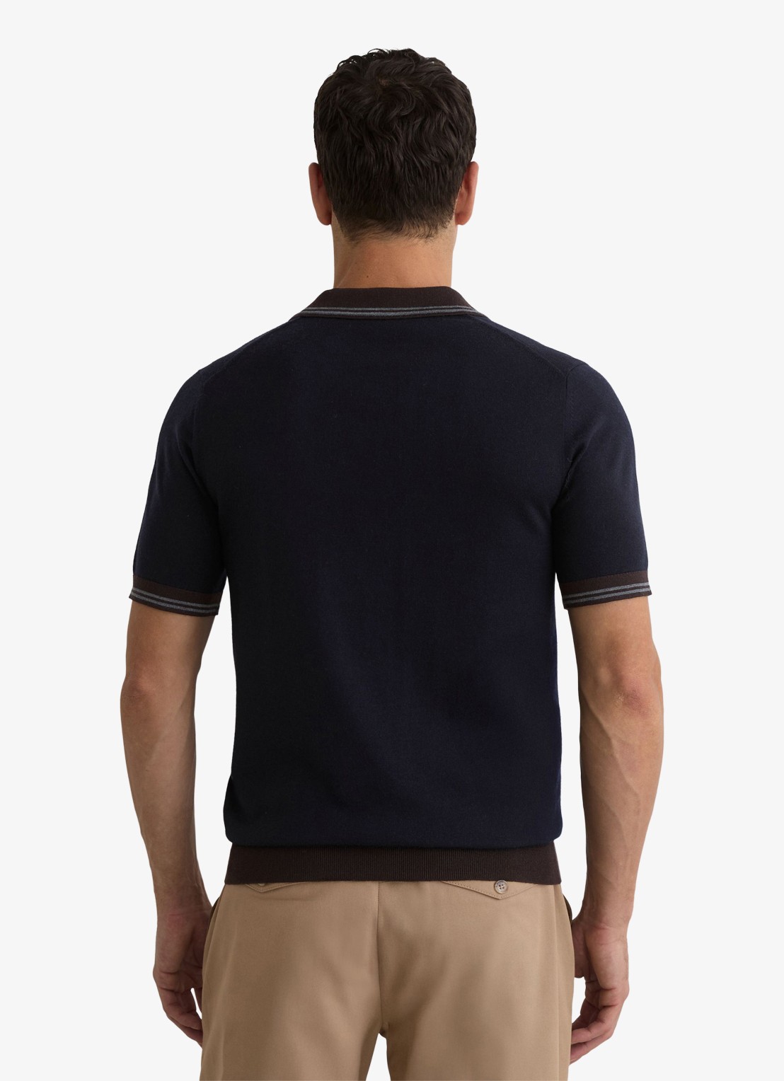 Reiss Redmire regular fit polo van merino wol - achterkant 4 donkerblauw