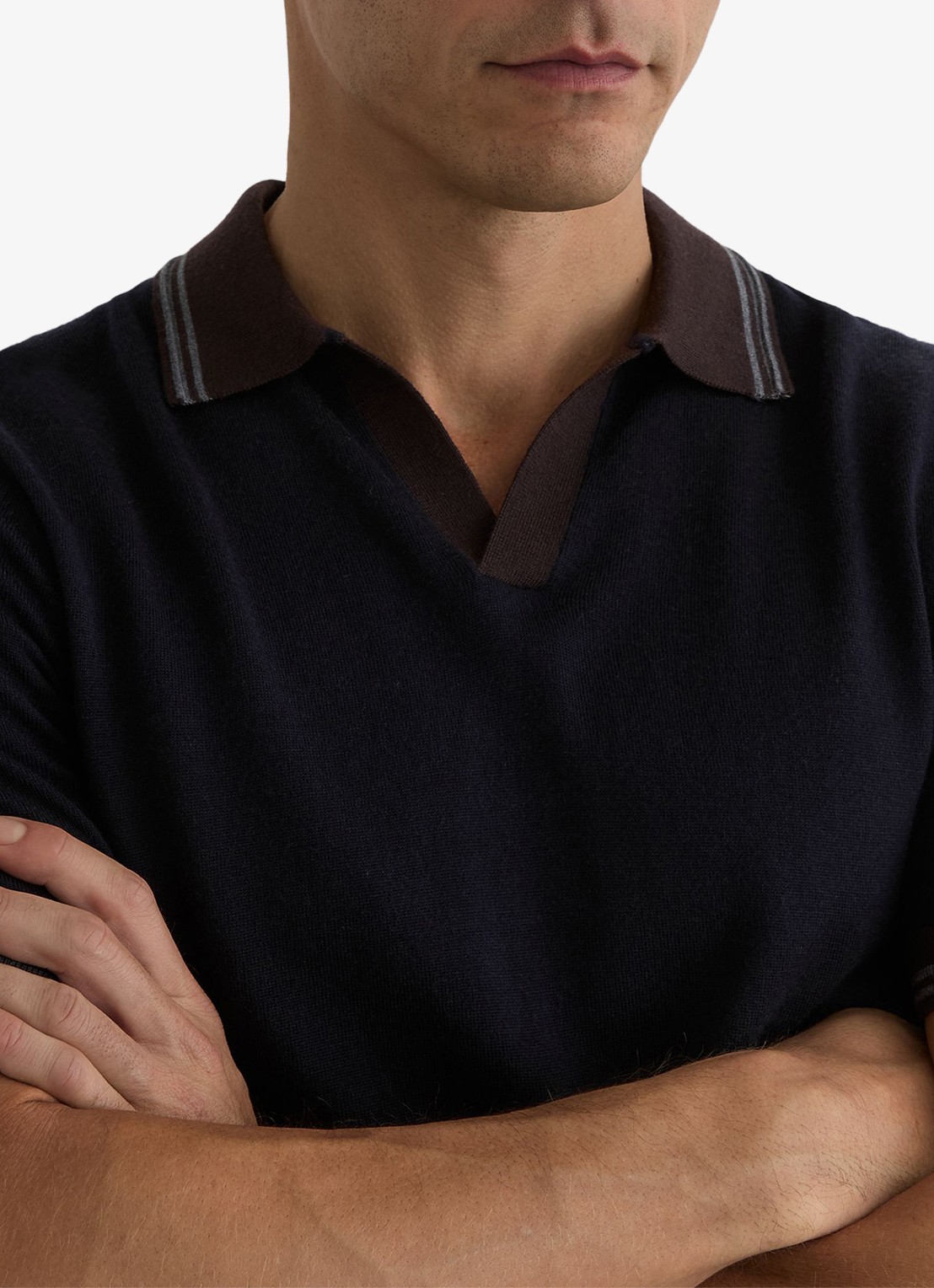 Reiss Redmire regular fit polo van merino wol - detail 2 donkerblauw