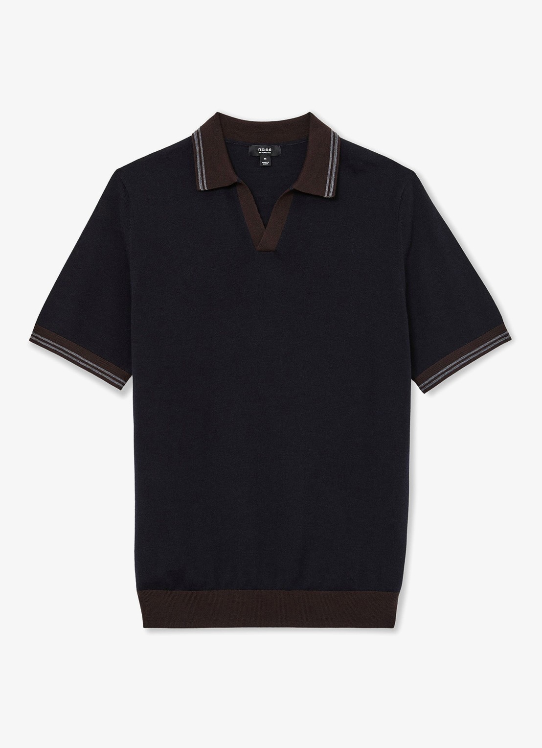 Reiss Redmire regular fit polo van merino wol - voorkant 5 donkerblauw