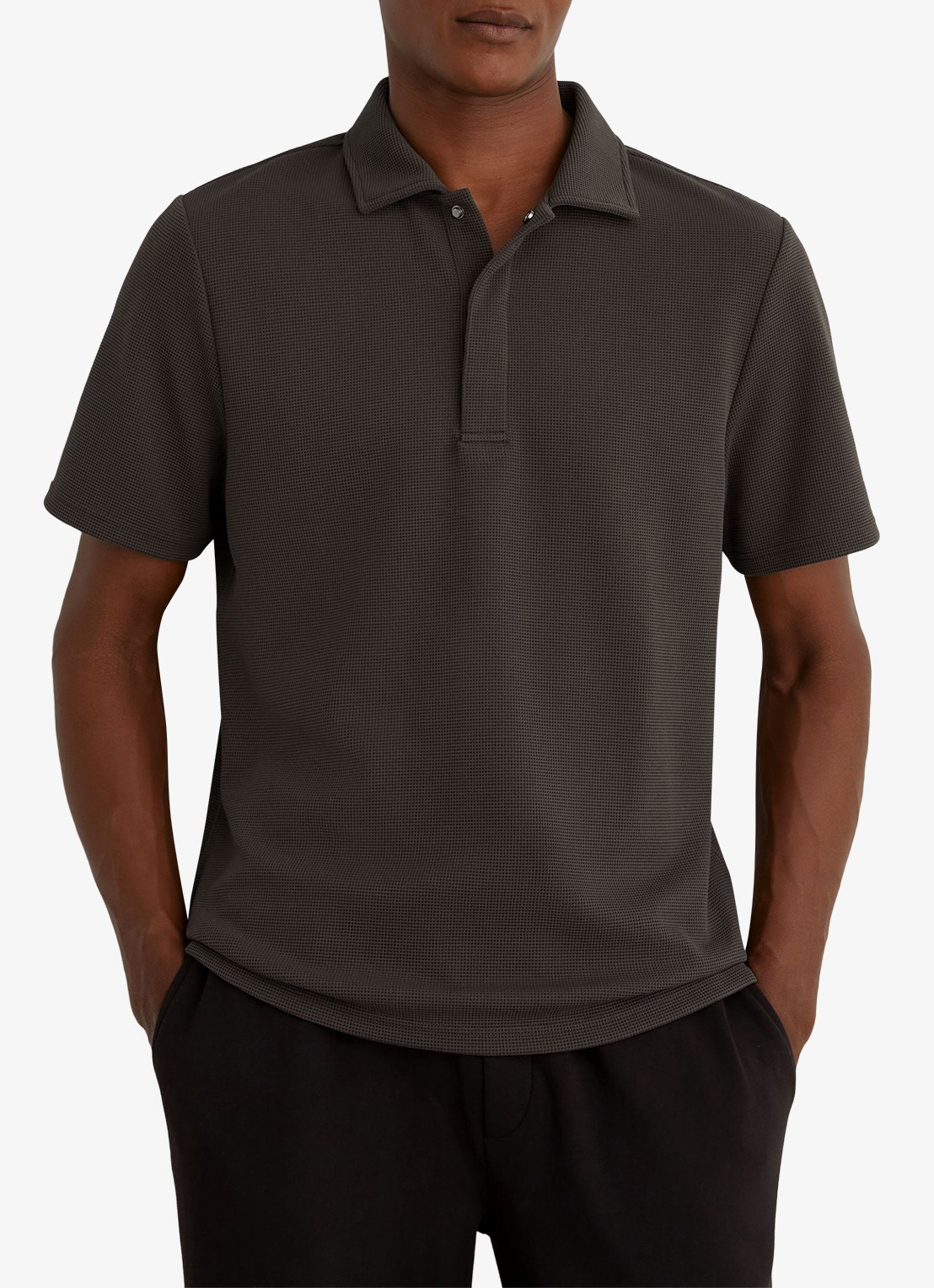 Reiss Reed regular fit polo met wafelstructuur - detail 3 brown / bruin