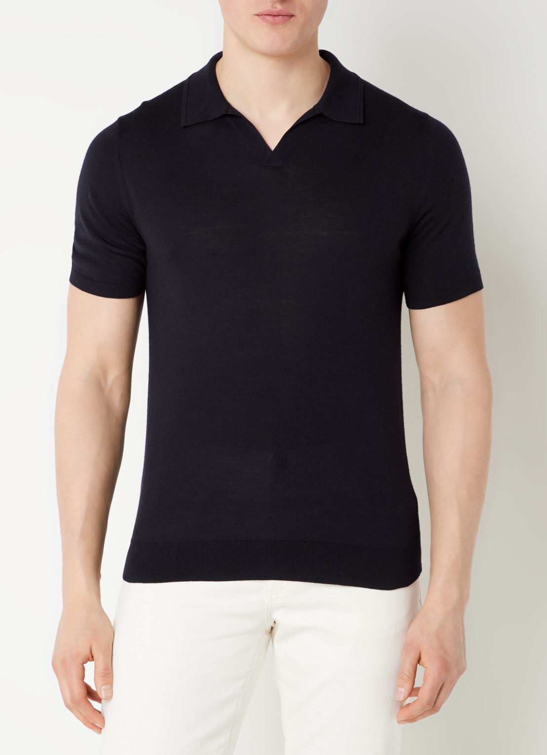 Reiss Regular fit fijngebreide polo van wol - detail donkerblauw