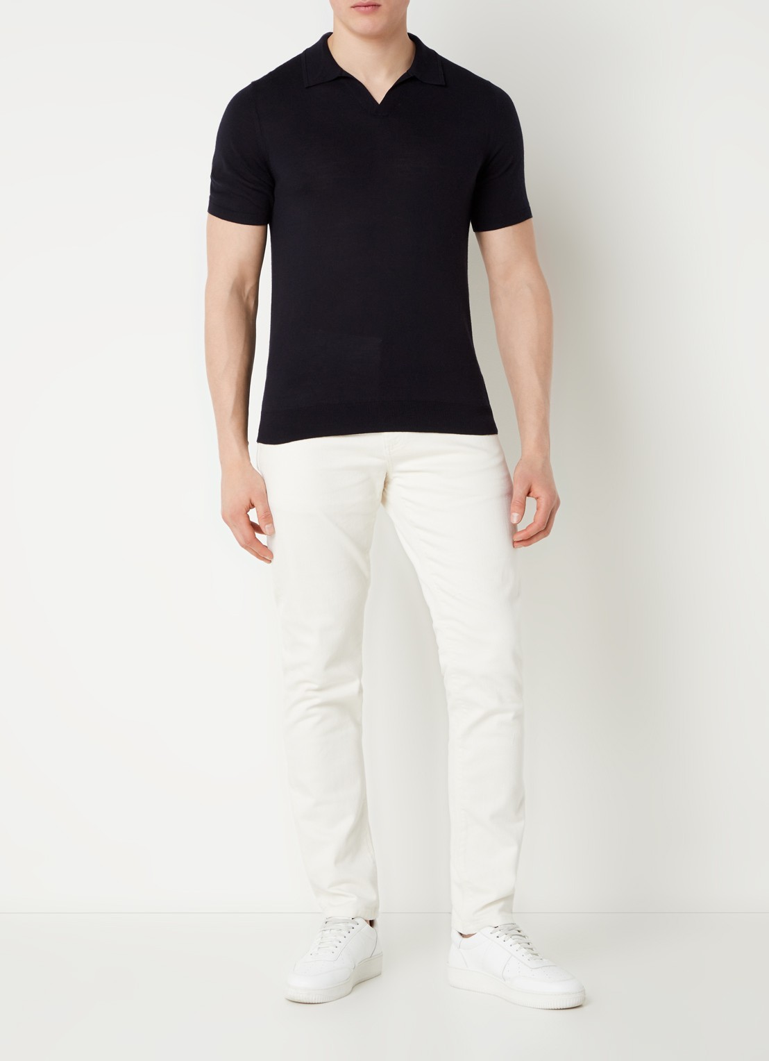 Reiss Regular fit fijngebreide polo van wol - voorkant 3 donkerblauw