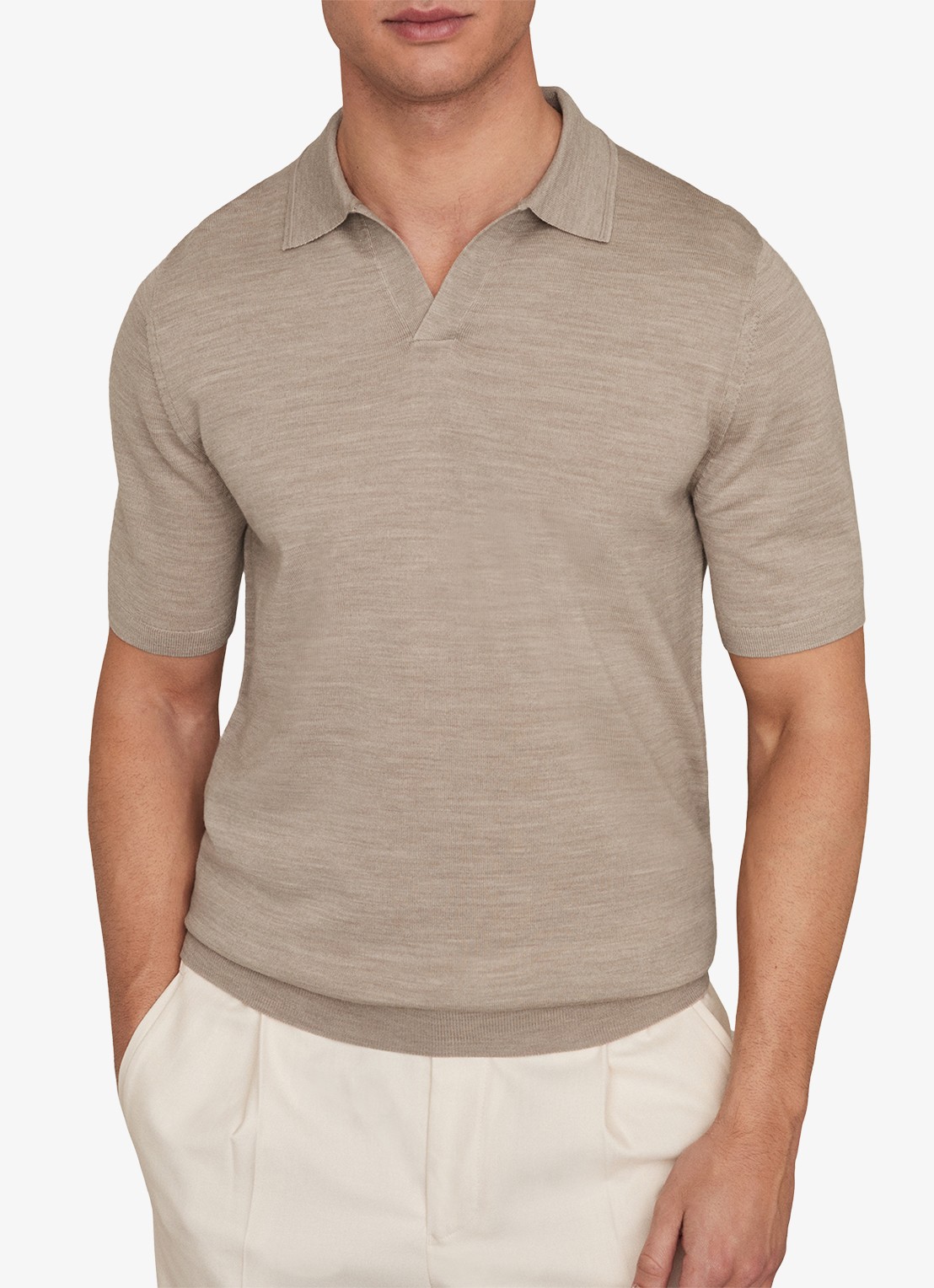 Reiss Regular fit fijngebreide polo van wol - detail 4 khaki
