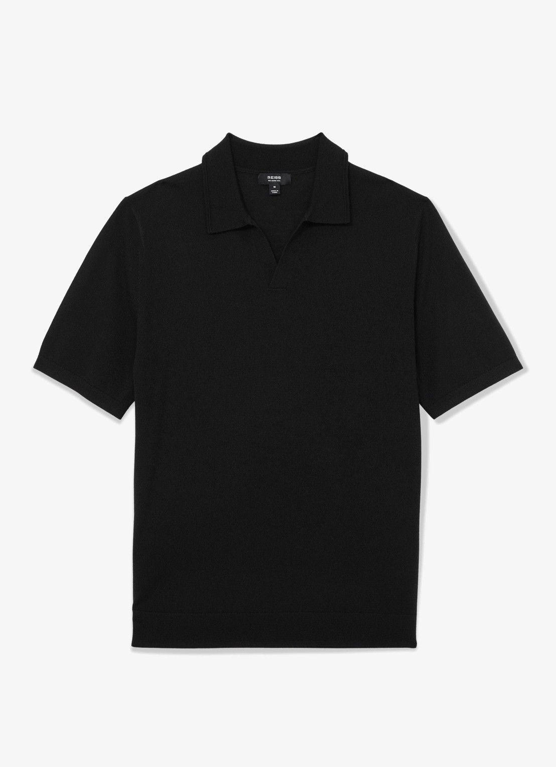 Reiss Regular fit fijngebreide polo van wol - voorkant 4 black / zwart